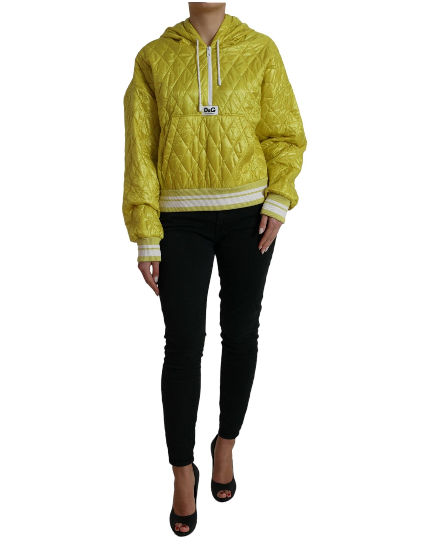 Dolce & Gabbana Yellow Nylon Quilted Hooded Pullover Women's Jacket