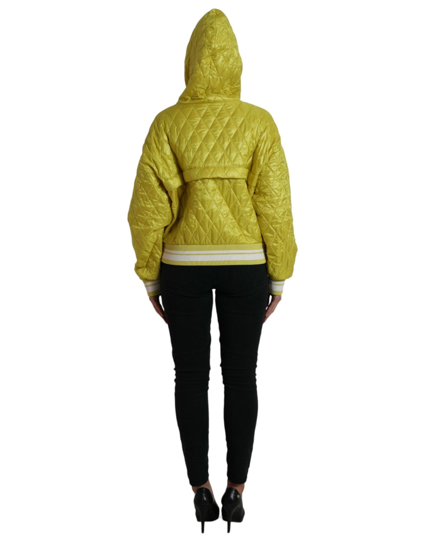 Dolce & Gabbana Yellow Nylon Quilted Hooded Pullover Women's Jacket