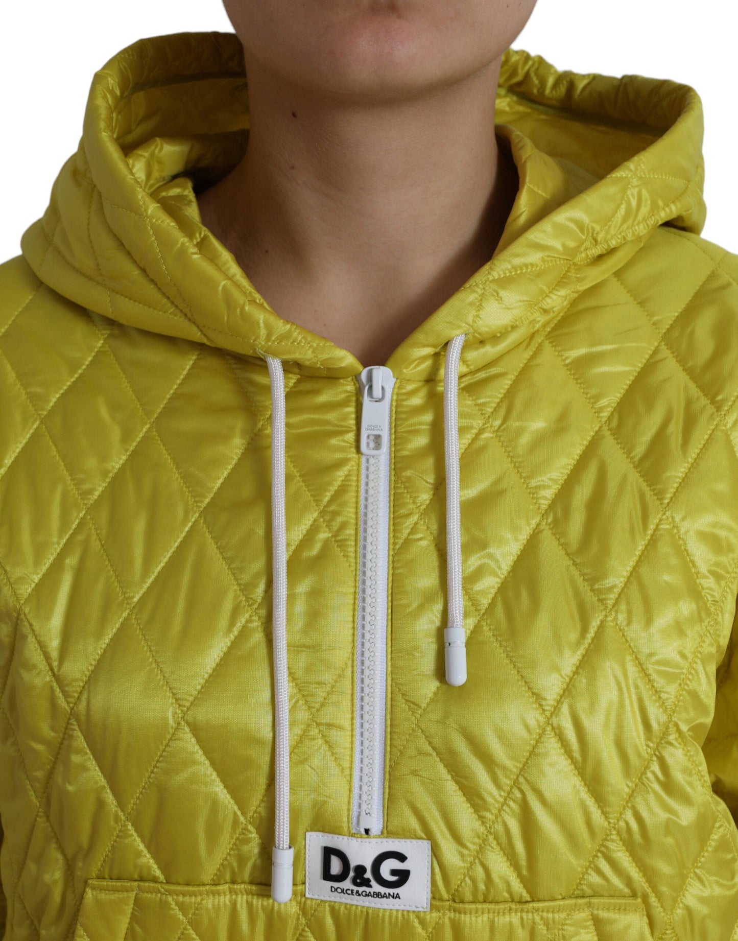 Dolce & Gabbana Yellow Nylon Quilted Hooded Pullover Women's Jacket