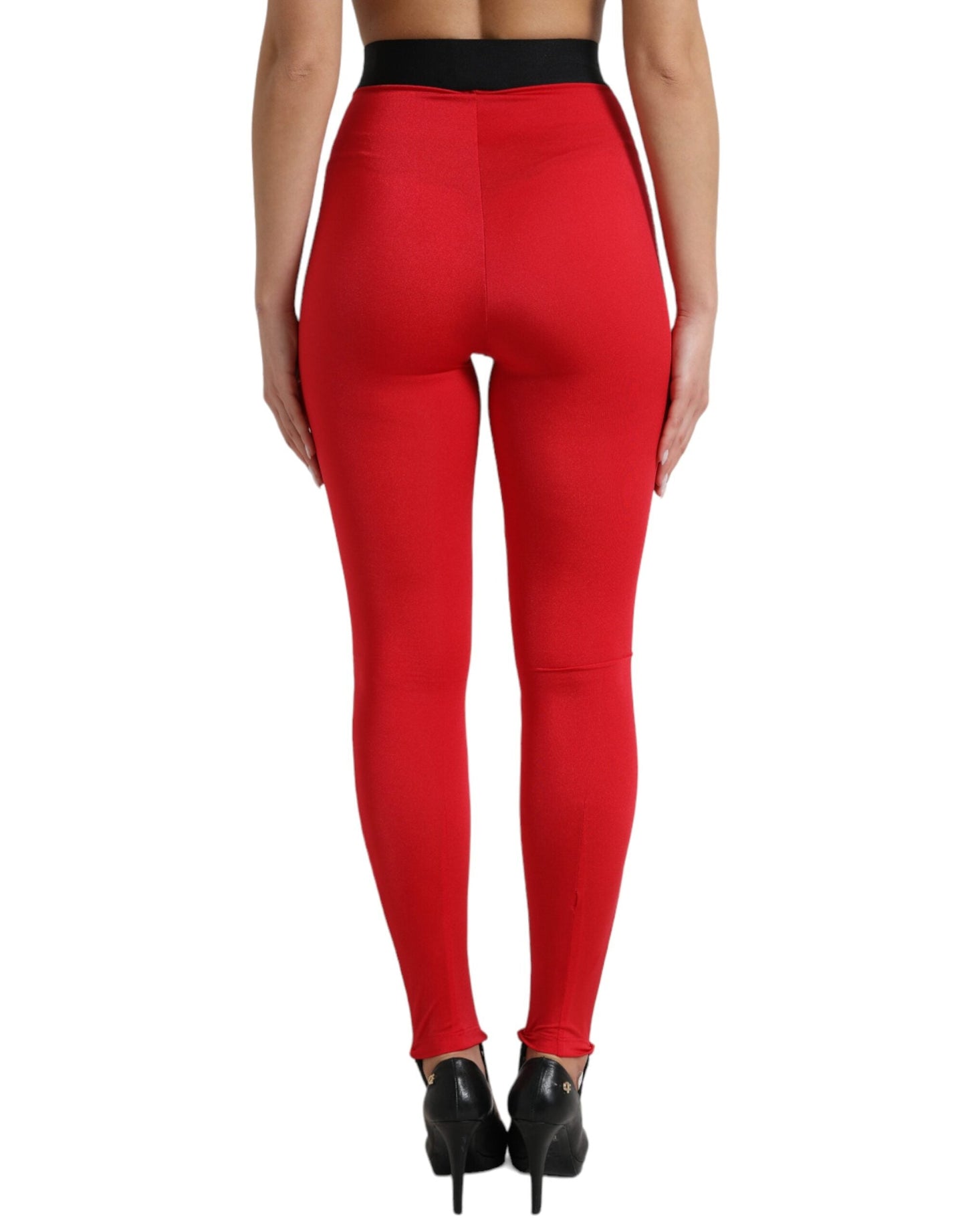 Dolce & Gabbana Red Nylon DG Logo Slim Leggings Women's Pants