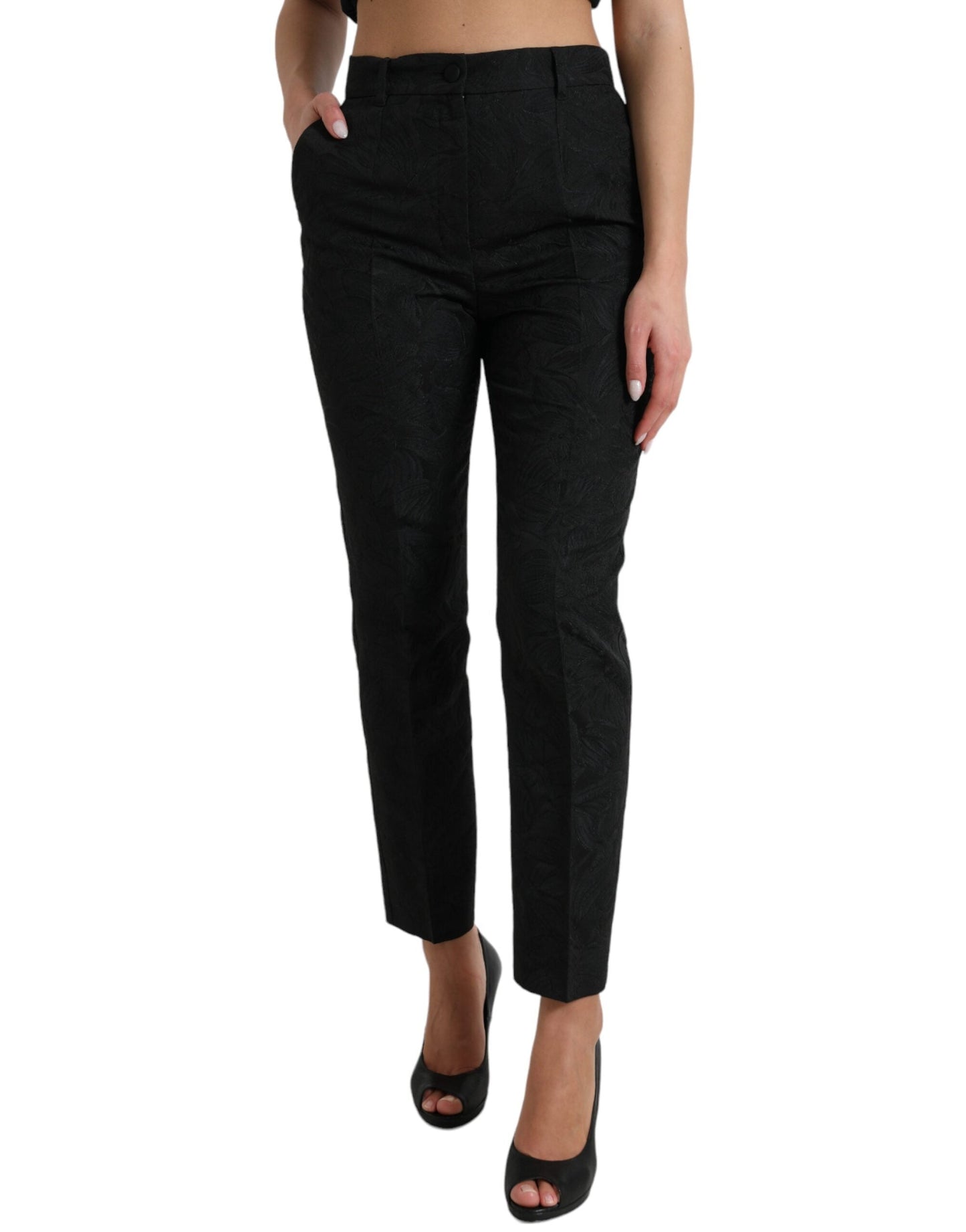 Dolce & Gabbana Black Polyester High Waist Tapered Women's Pants