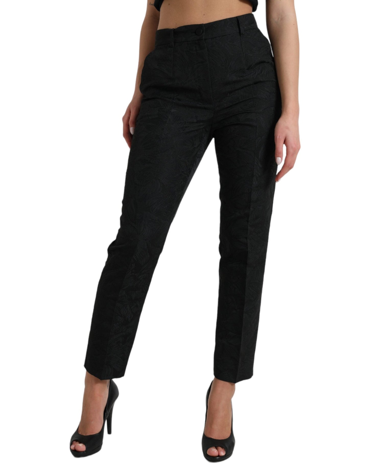 Dolce & Gabbana Black Polyester High Waist Tapered Women's Pants