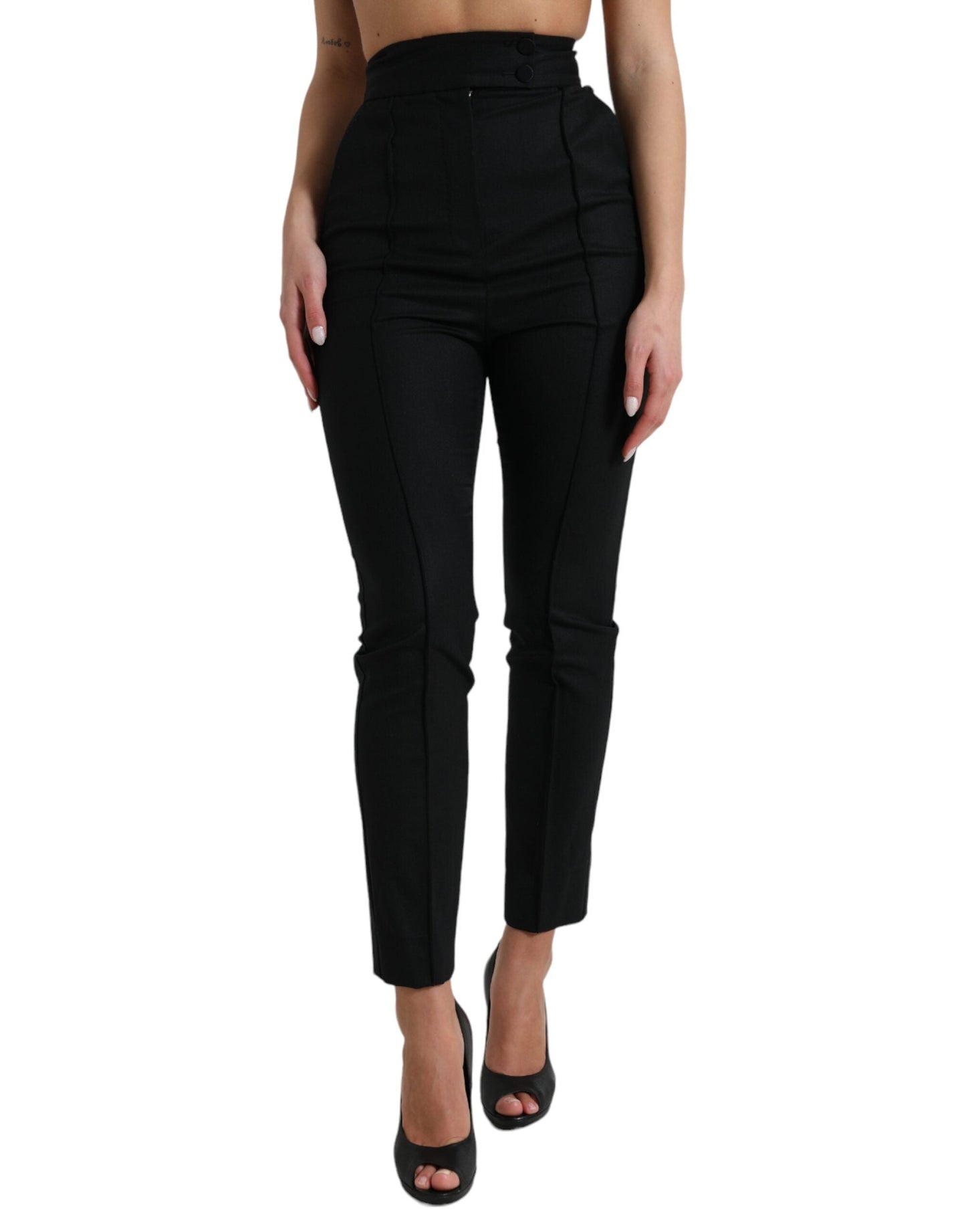 Dolce & Gabbana Black Wool High Waist Tapered Women's Pants
