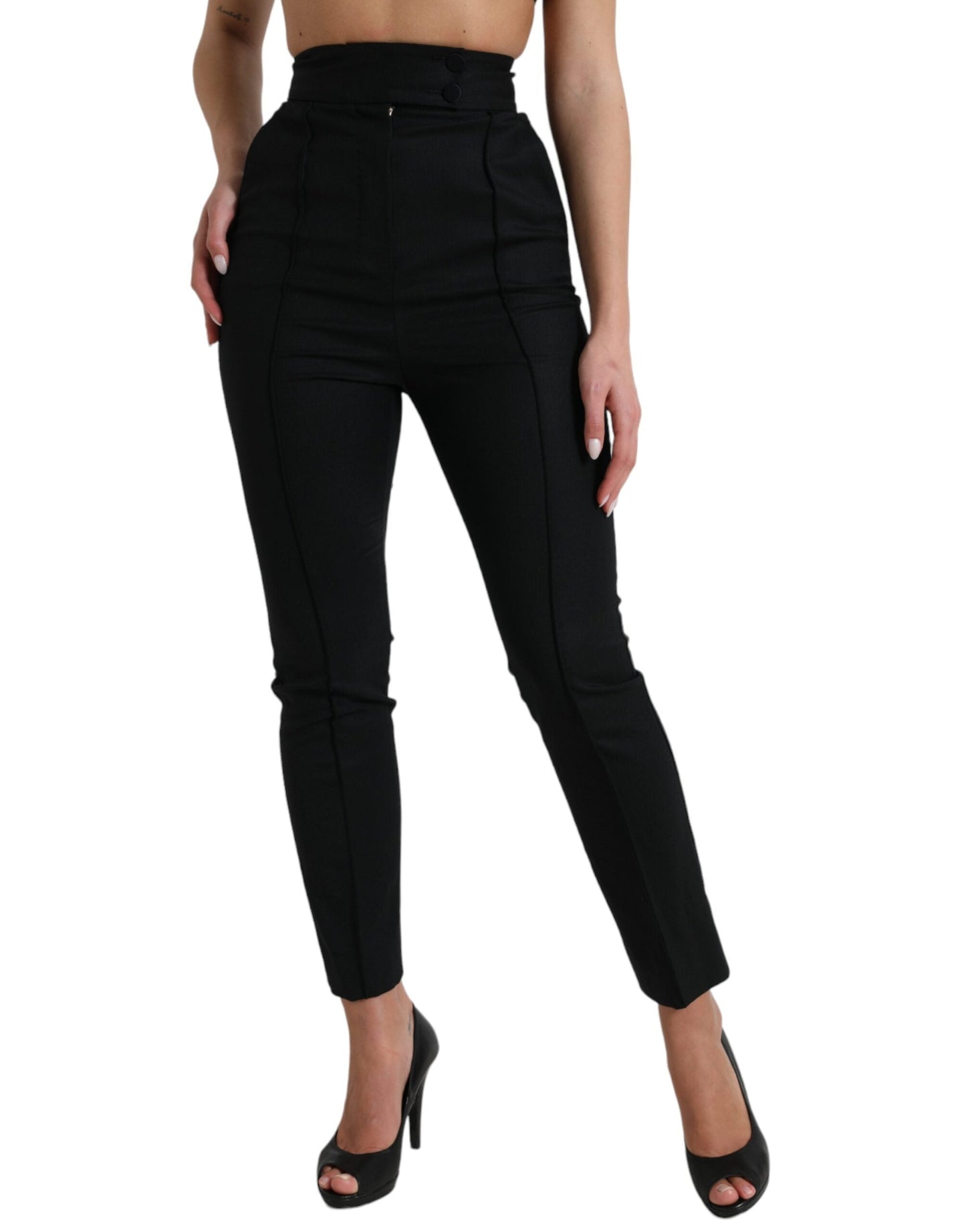 Dolce & Gabbana Black Wool High Waist Tapered Women's Pants