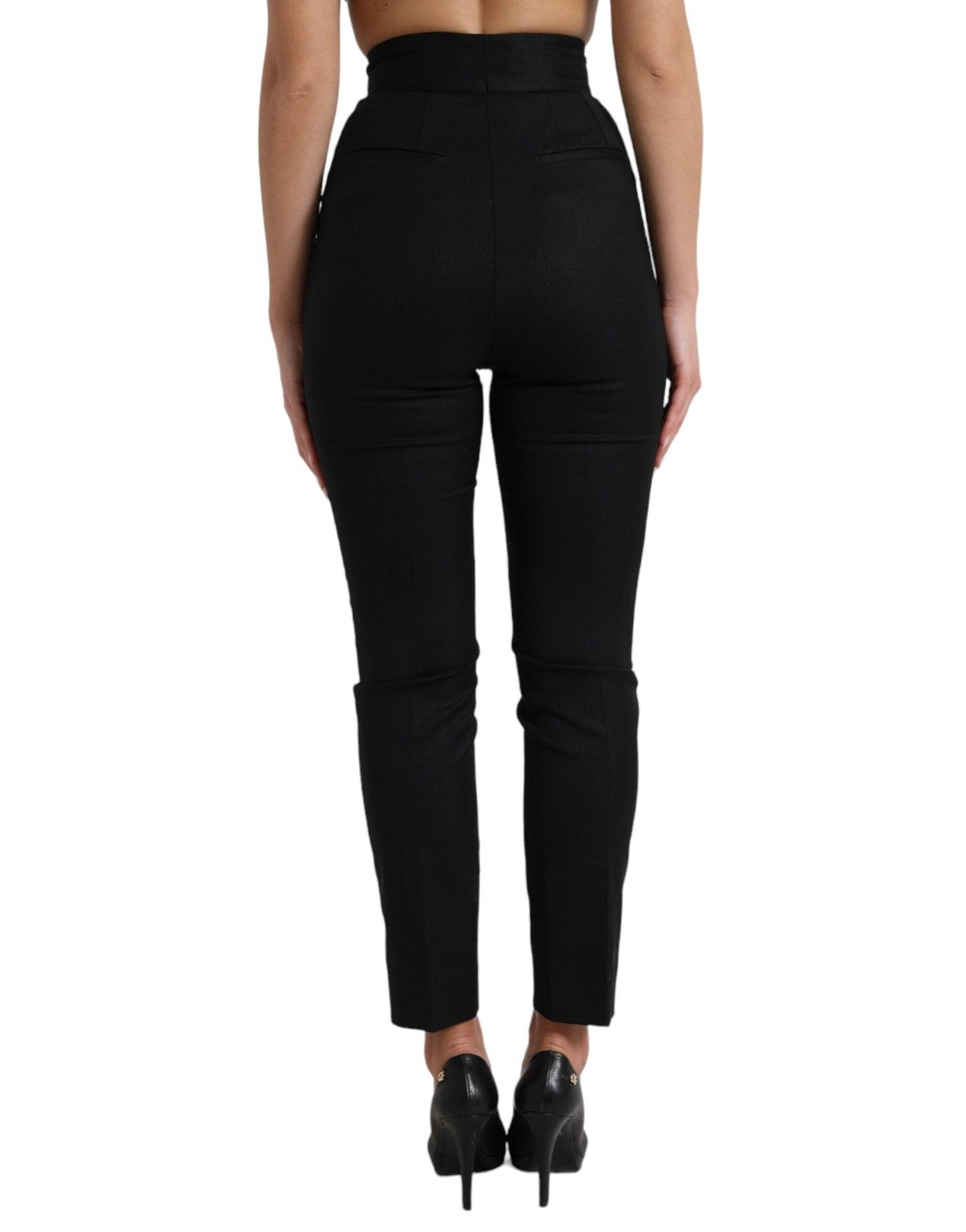 Dolce & Gabbana Black Wool High Waist Tapered Women's Pants