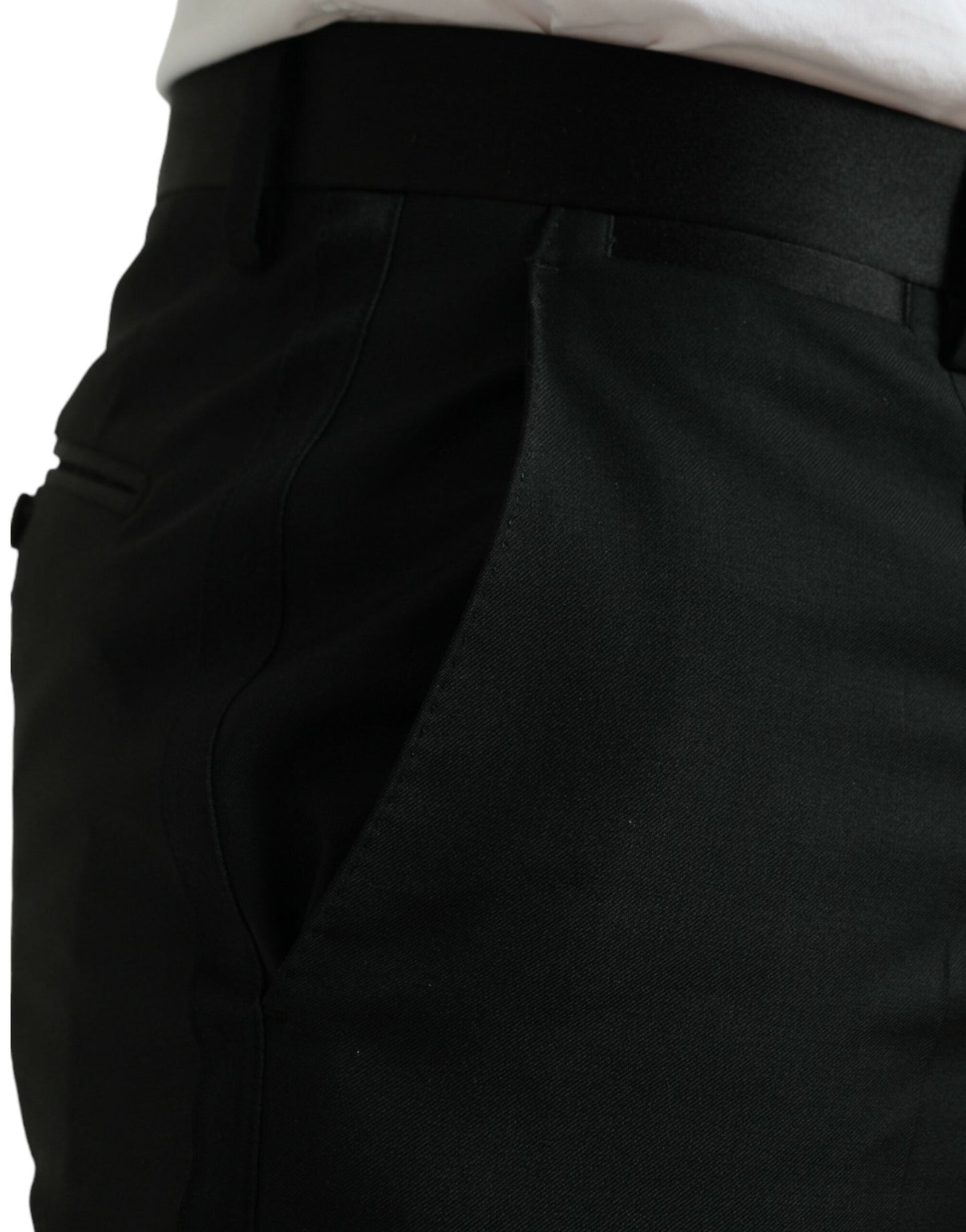 Dolce & Gabbana Black Wool Slim Fit Formal Trouser Dress Men's Pants