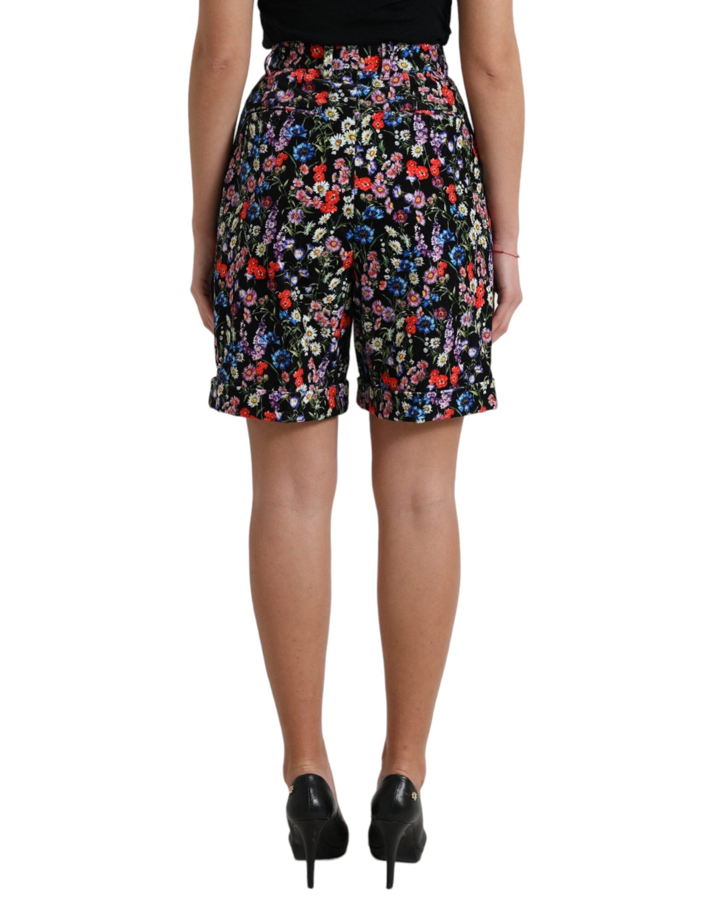 Dolce & Gabbana Black Floral High Waist Hot Pants Women's Shorts