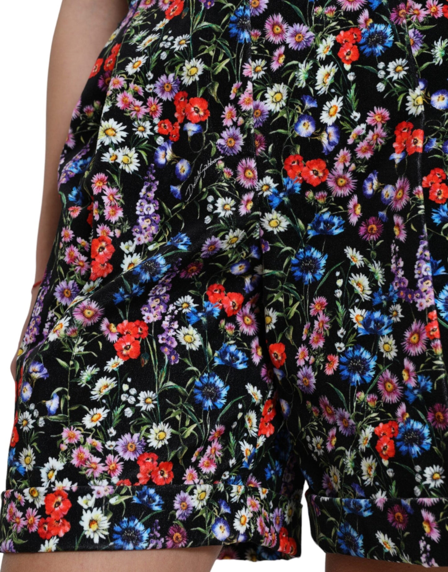 Dolce & Gabbana Black Floral High Waist Hot Pants Women's Shorts