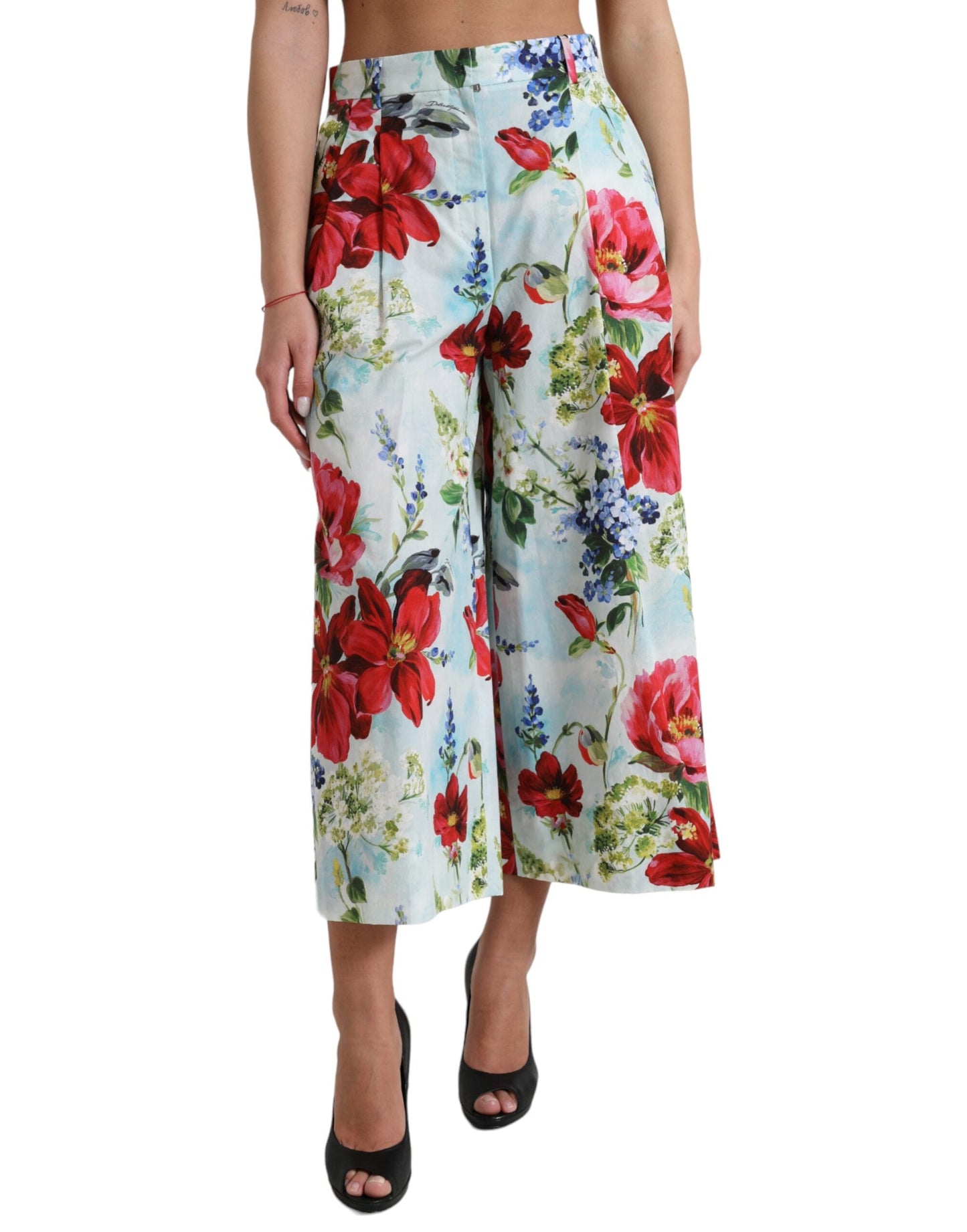Dolce & Gabbana Multicolor Floral High Waist Wide Leg Women's Pants