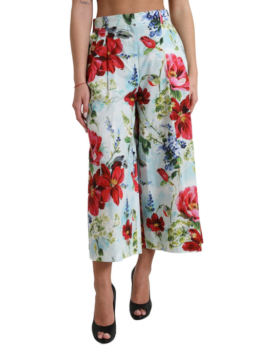 Dolce & Gabbana Multicolor Floral High Waist Wide Leg Women's Pants