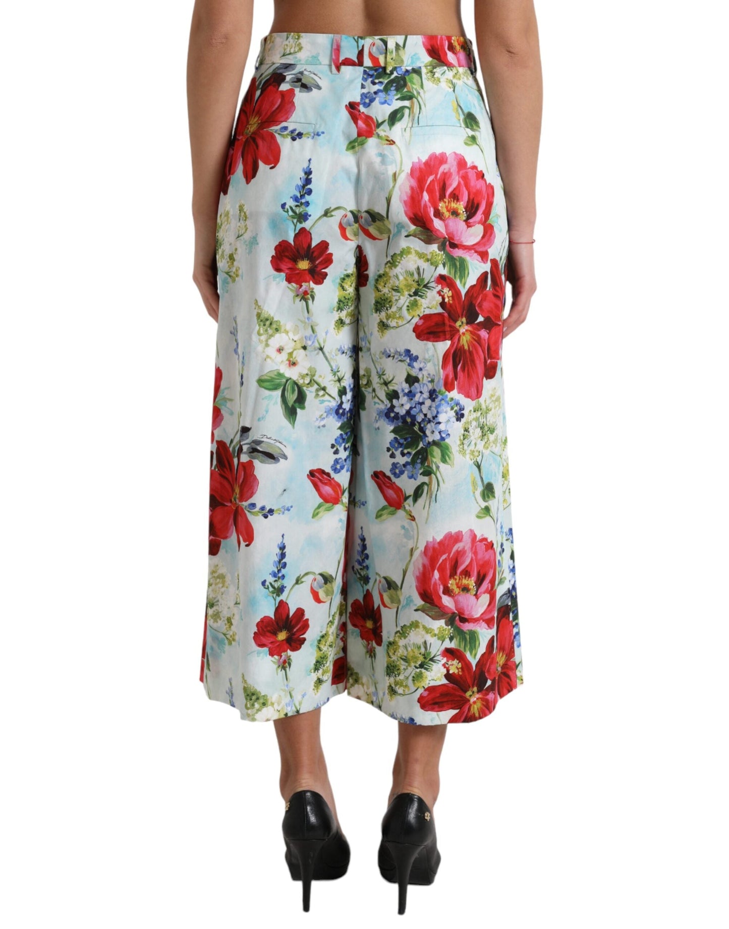 Dolce & Gabbana Multicolor Floral High Waist Wide Leg Women's Pants