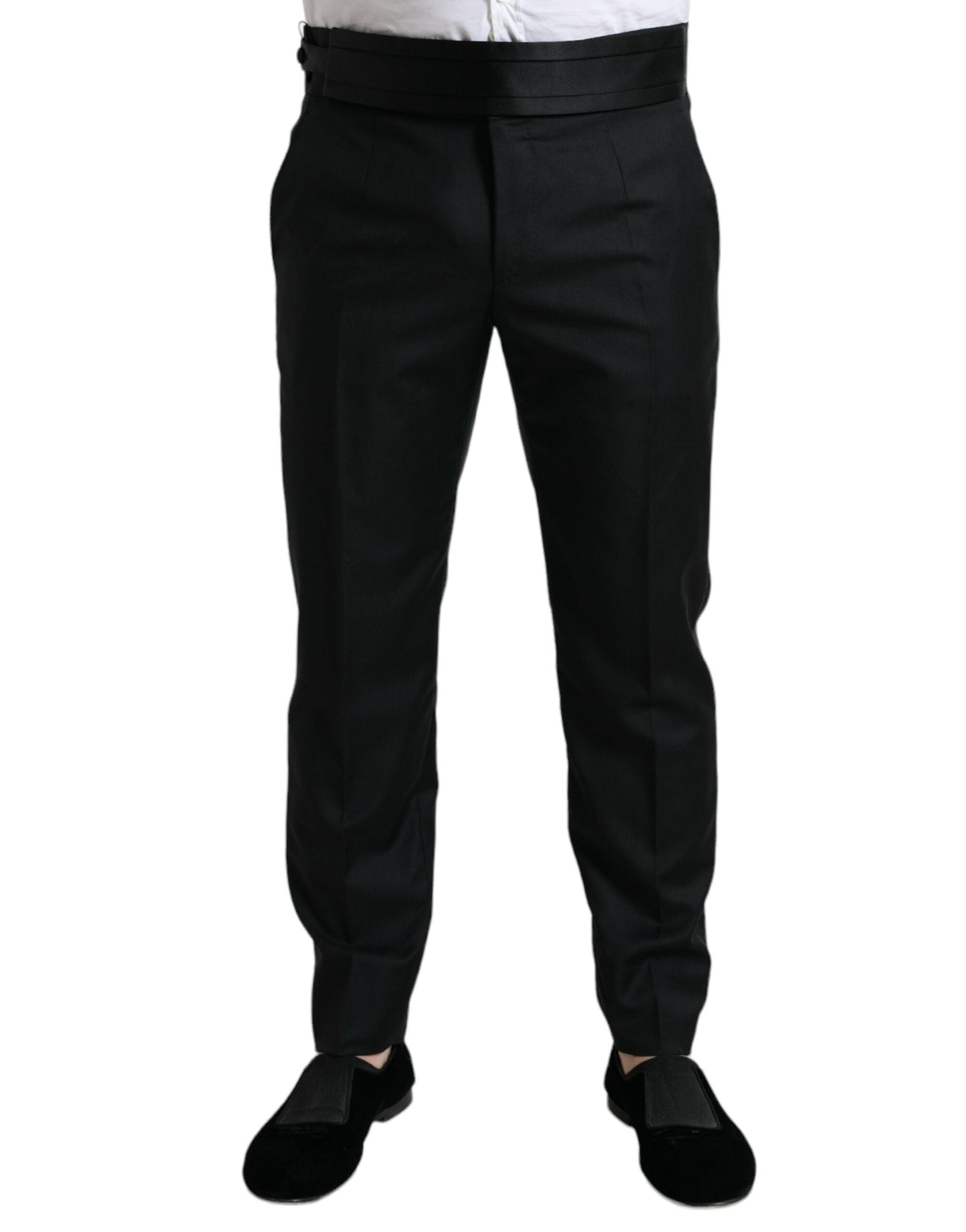 Dolce & Gabbana Black Wool Slim Fit Formal Trouser Dress Men's Pants