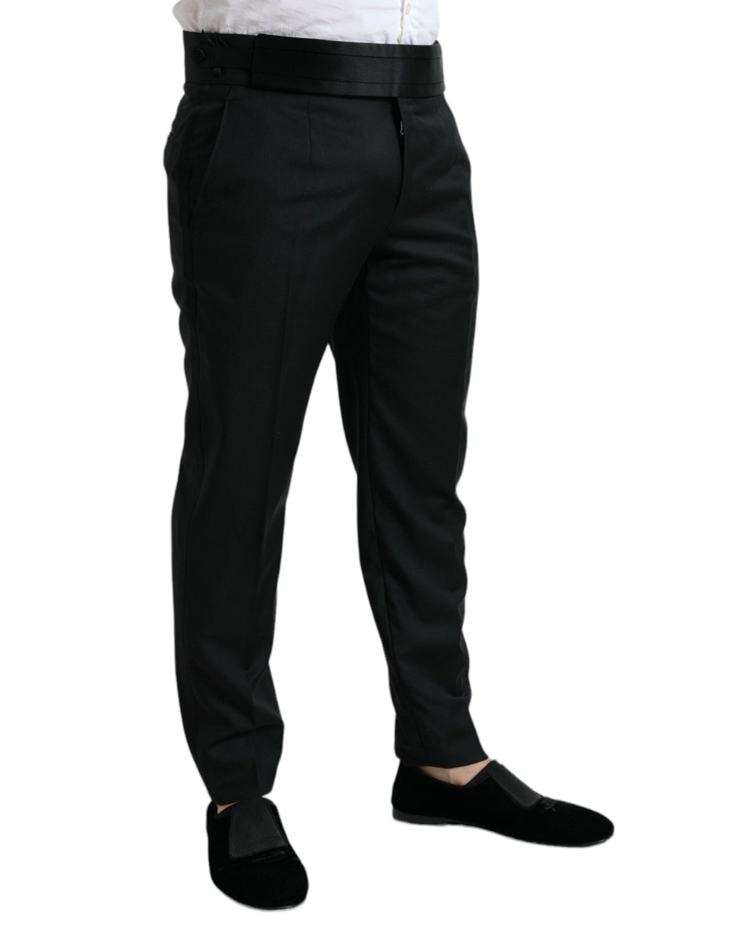 Dolce & Gabbana Black Wool Slim Fit Formal Trouser Dress Men's Pants