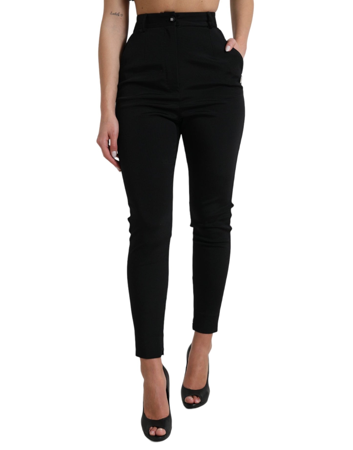 Dolce & Gabbana Black Wool Stretch High Waist Skinny Women's Pants