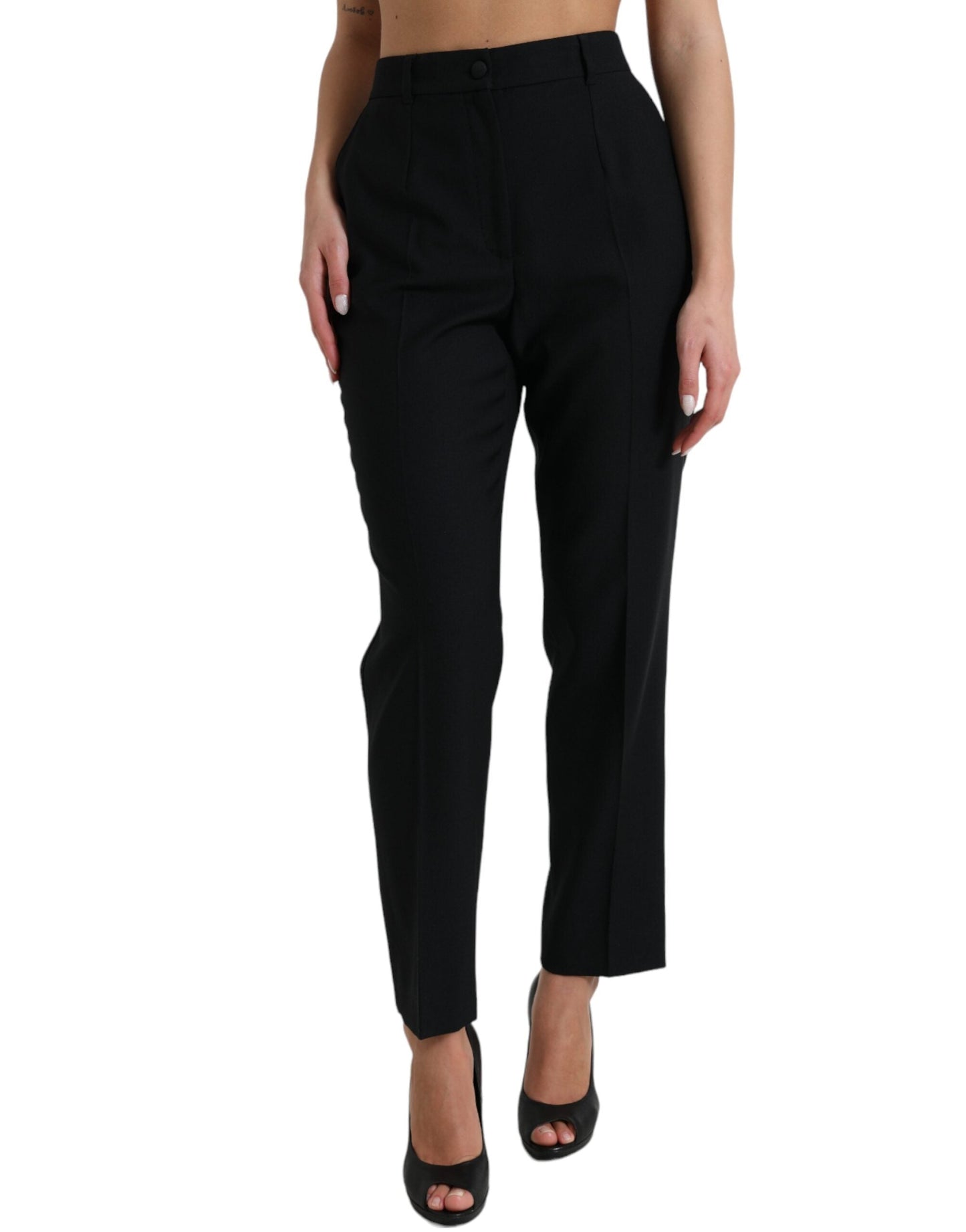 Dolce & Gabbana Black Wool High Waist Straight Women's Pants