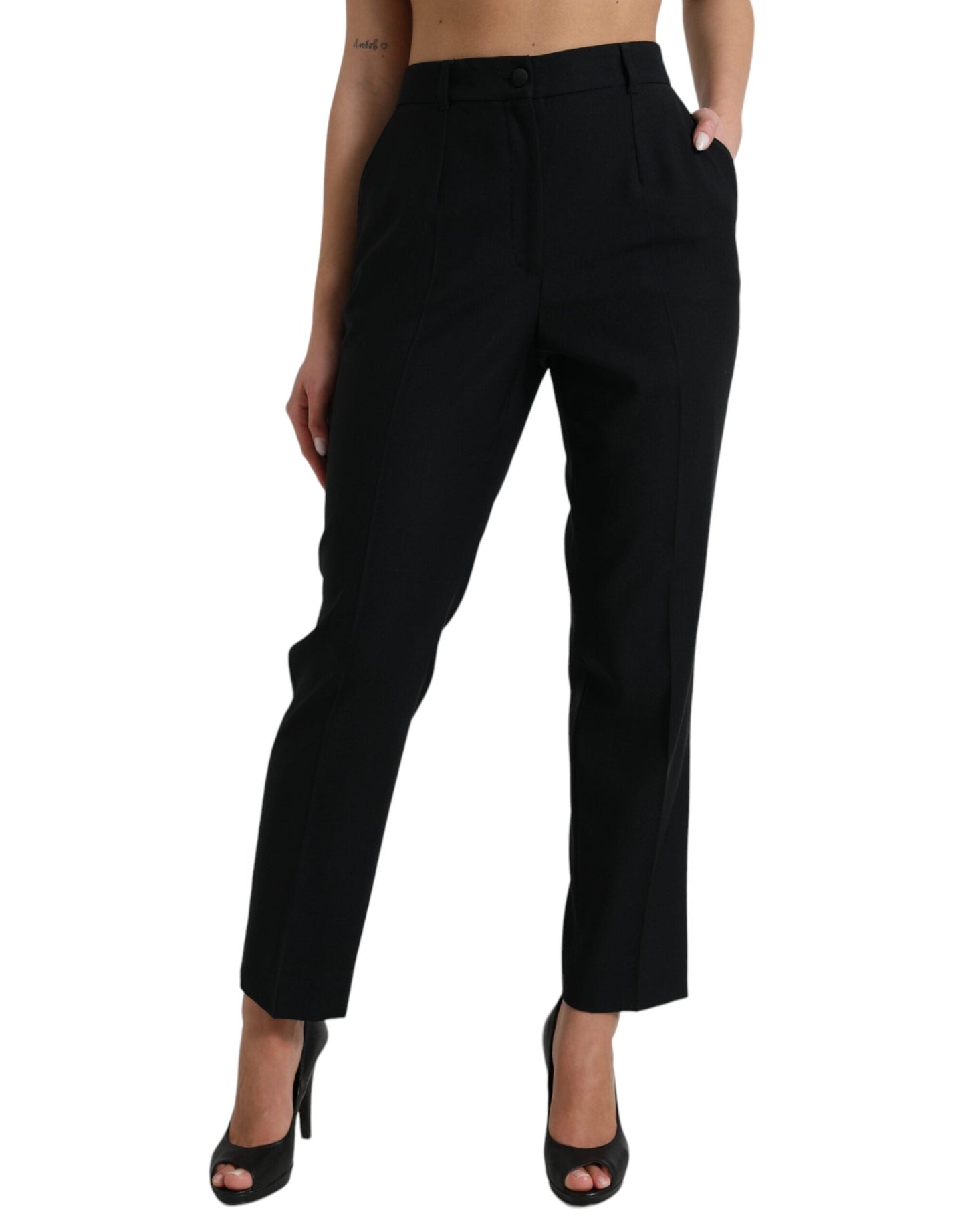 Dolce & Gabbana Black Wool High Waist Straight Women's Pants