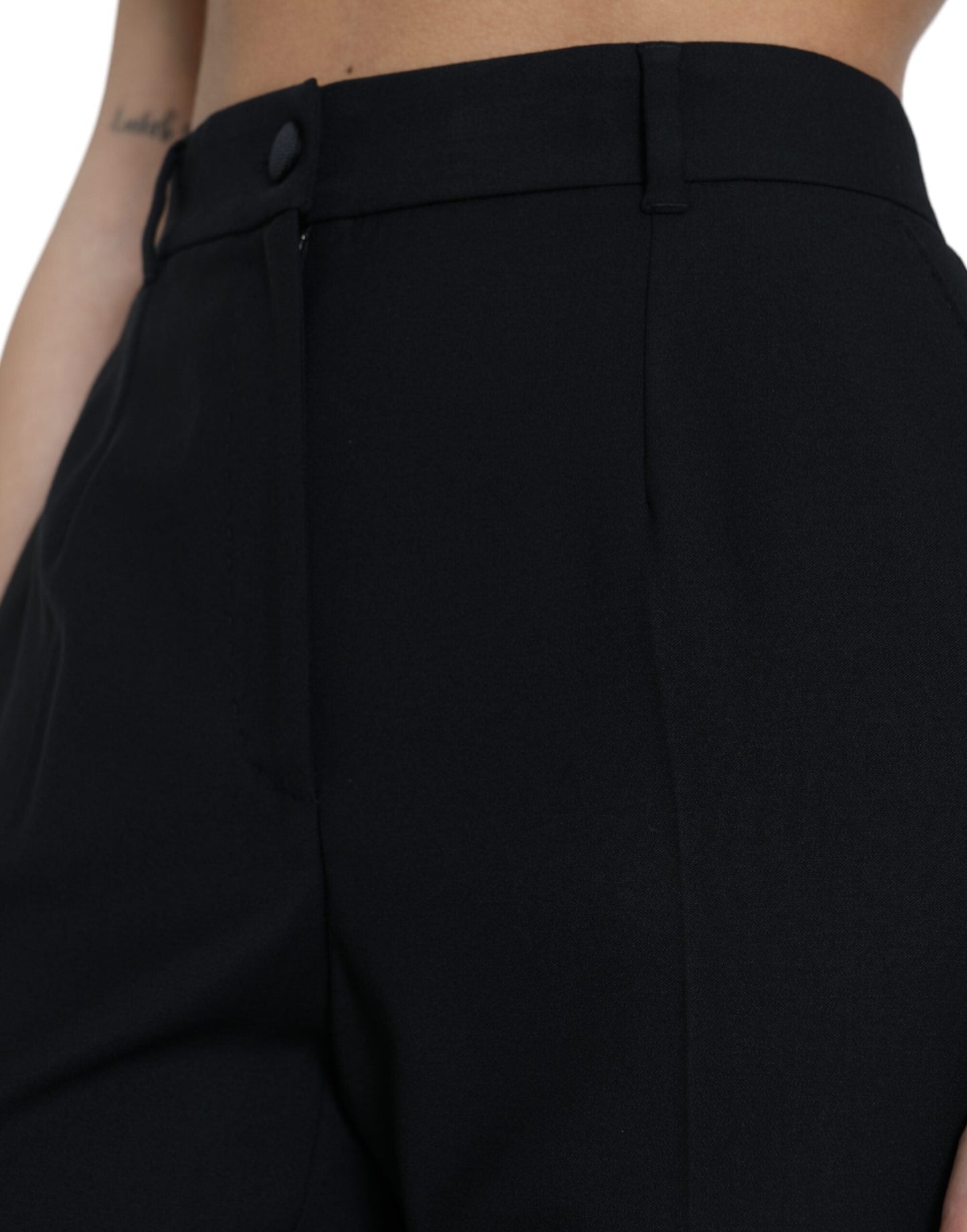 Dolce & Gabbana Black Wool High Waist Straight Women's Pants