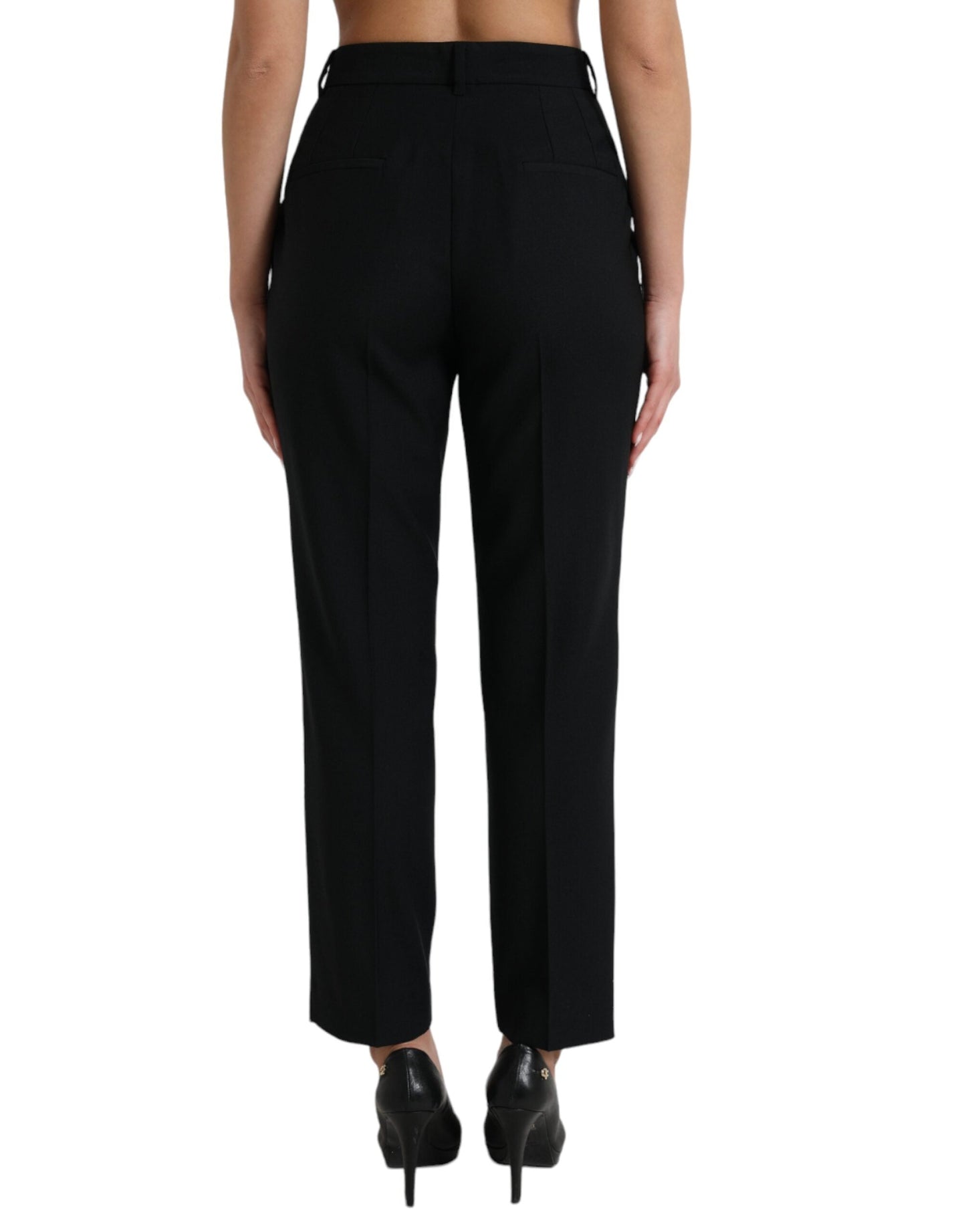 Dolce & Gabbana Black Wool High Waist Straight Women's Pants