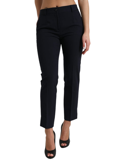 Dolce & Gabbana Blue Mid Waist Tapered Cropped Women's Pants