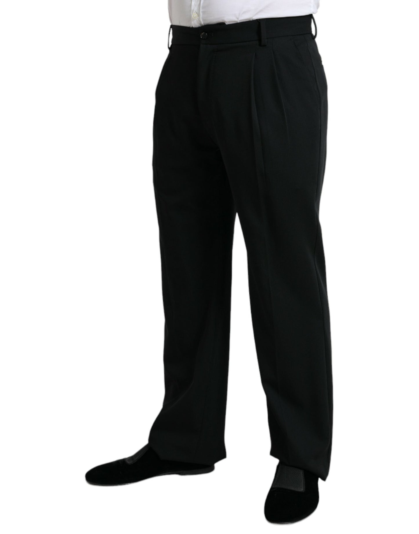 Dolce & Gabbana Black Wool Formal Straight Fit Dress Men's Pants