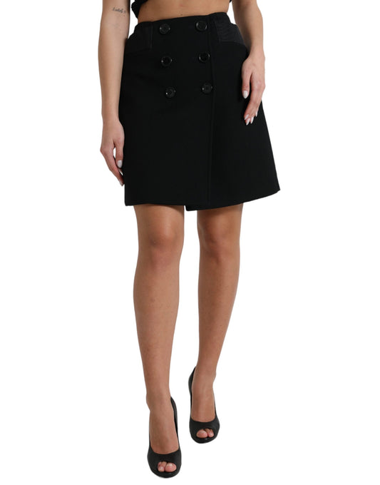 Dolce & Gabbana Black Wool Button High Waist Aline Mini Women's Skirt
