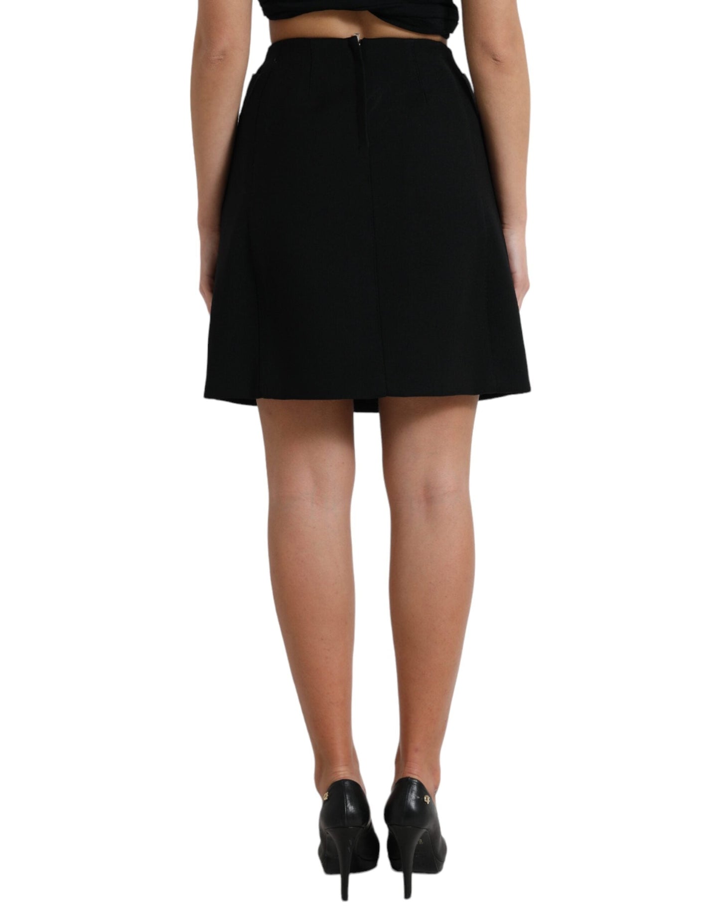 Dolce & Gabbana Black Wool Button High Waist Aline Mini Women's Skirt