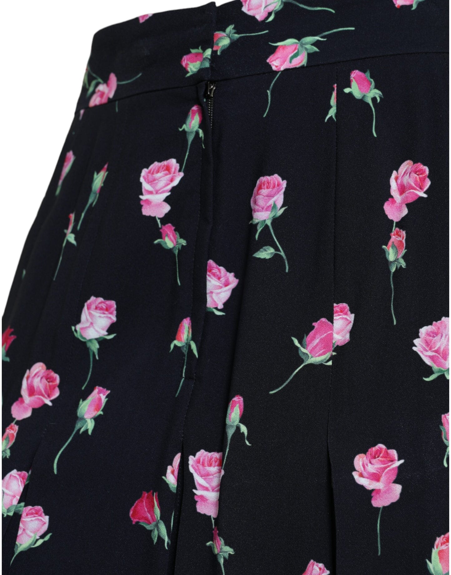 Dolce & Gabbana Black Rose High Waist A-line Knee Length Women's Skirt