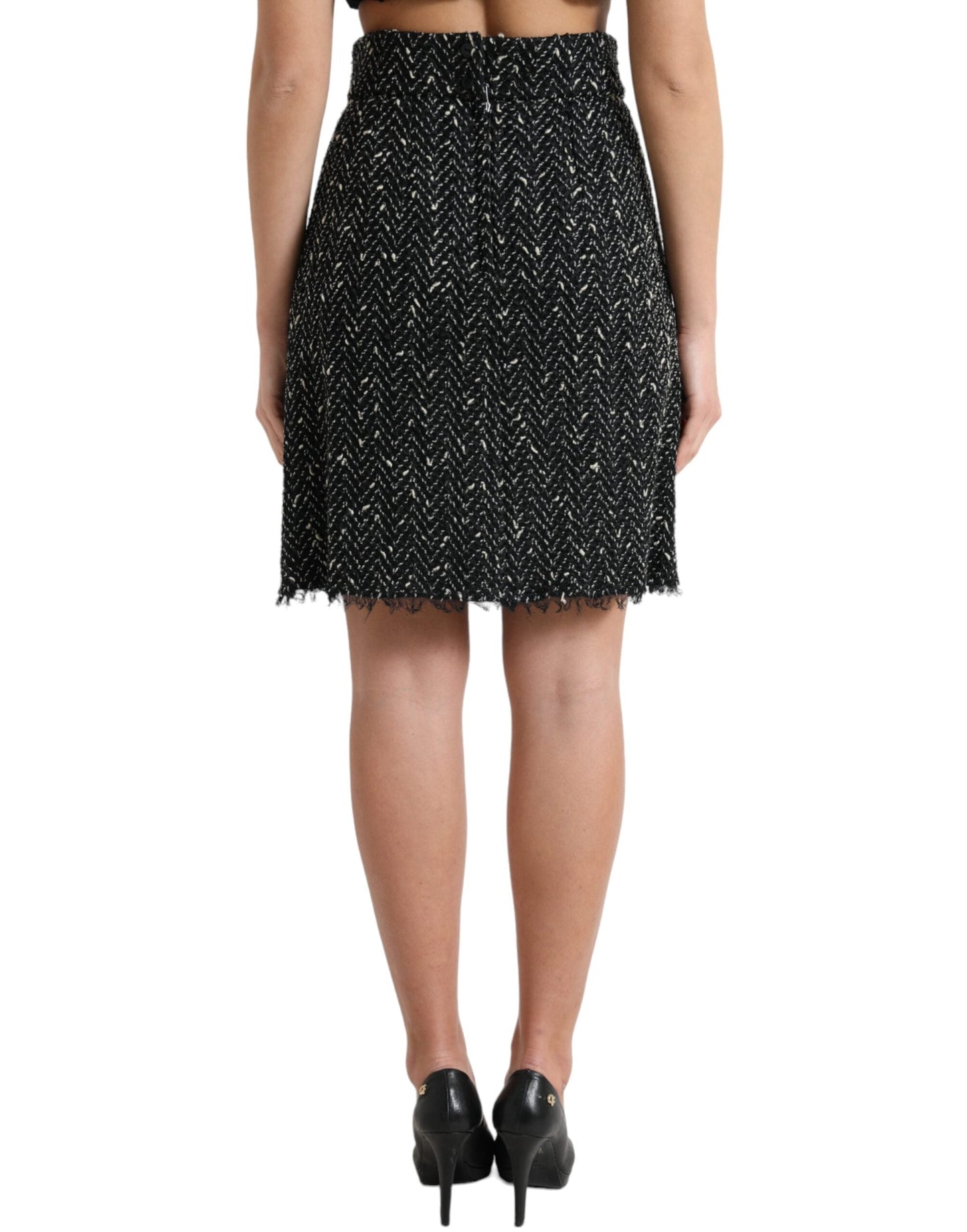 Dolce & Gabbana Black Wool Knit Tweed High Waist Mini Women's Skirt