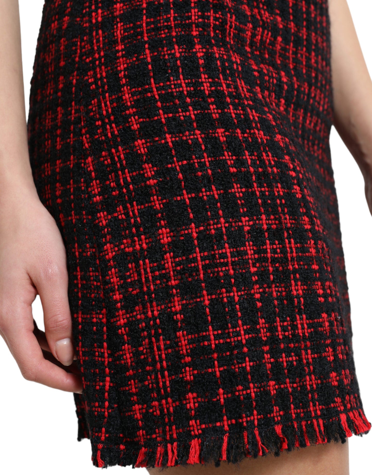 Dolce & Gabbana Black Red Cotton High Waist Tartan Tweed Mini Women's Skirt