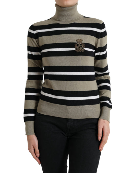Dolce & Gabbana Multicolor Stripes Logo Turtle Neck Pullover Women's Sweater