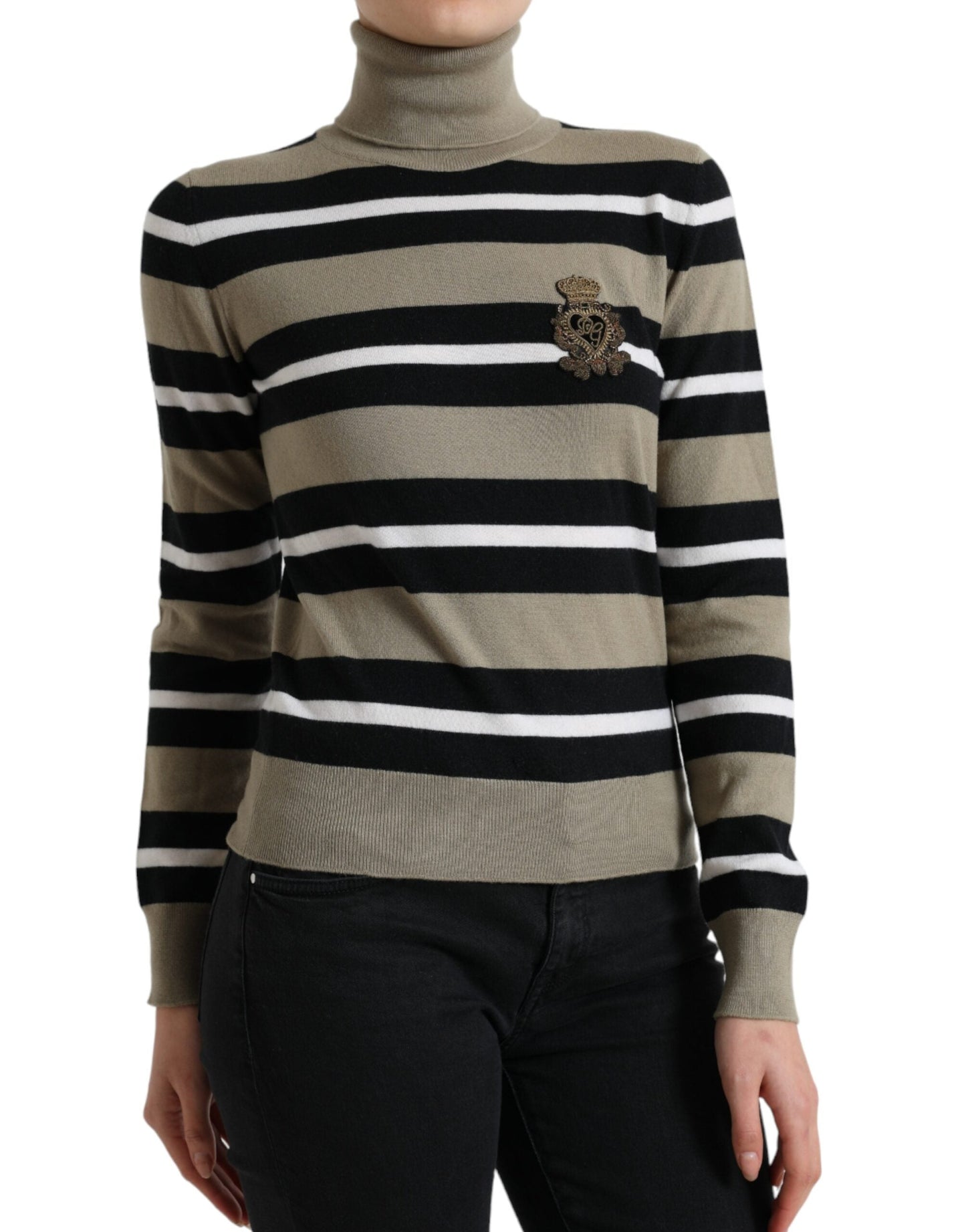 Dolce & Gabbana Multicolor Stripes Logo Turtle Neck Pullover Women's Sweater