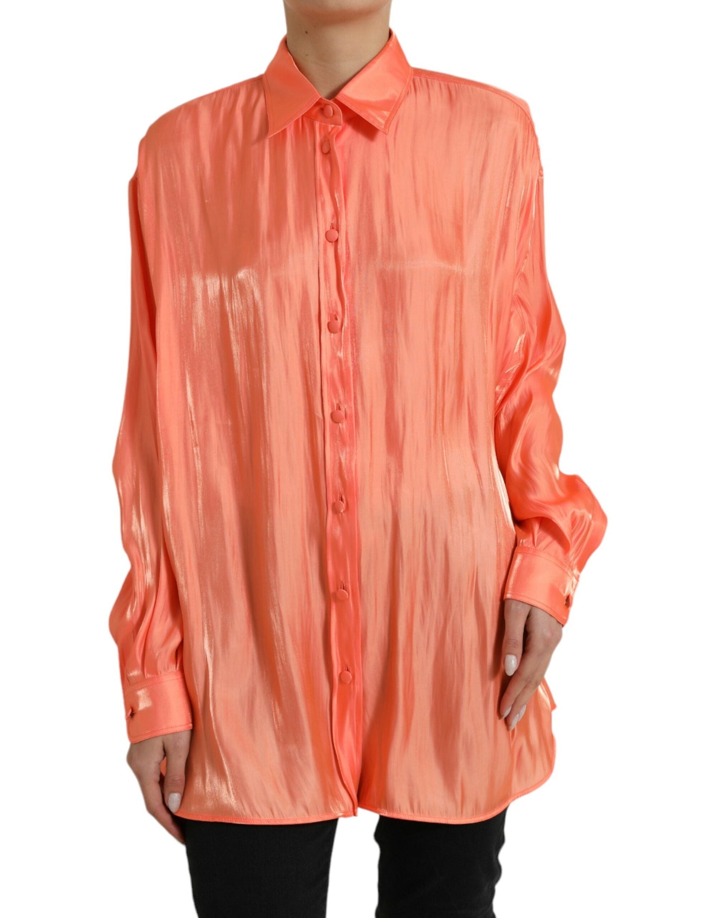 Dolce & Gabbana Peach Long Sleeve Button Down Blouse Women's Top