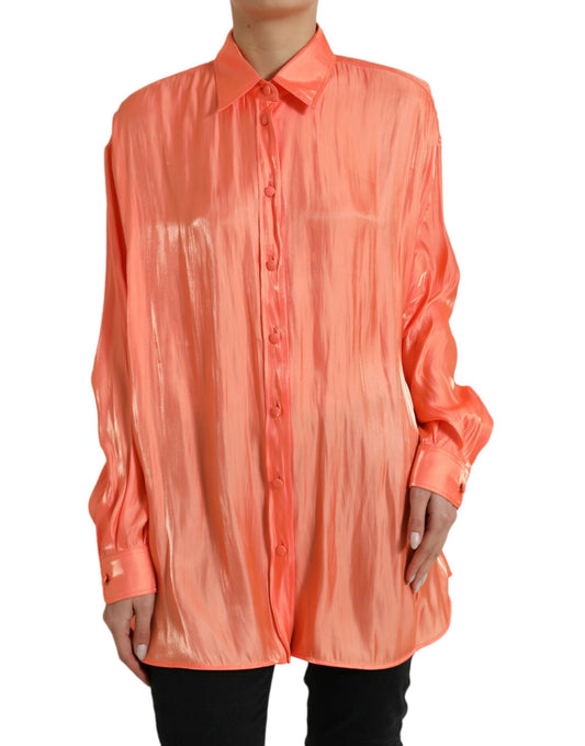 Dolce & Gabbana Peach Long Sleeve Button Down Blouse Women's Top