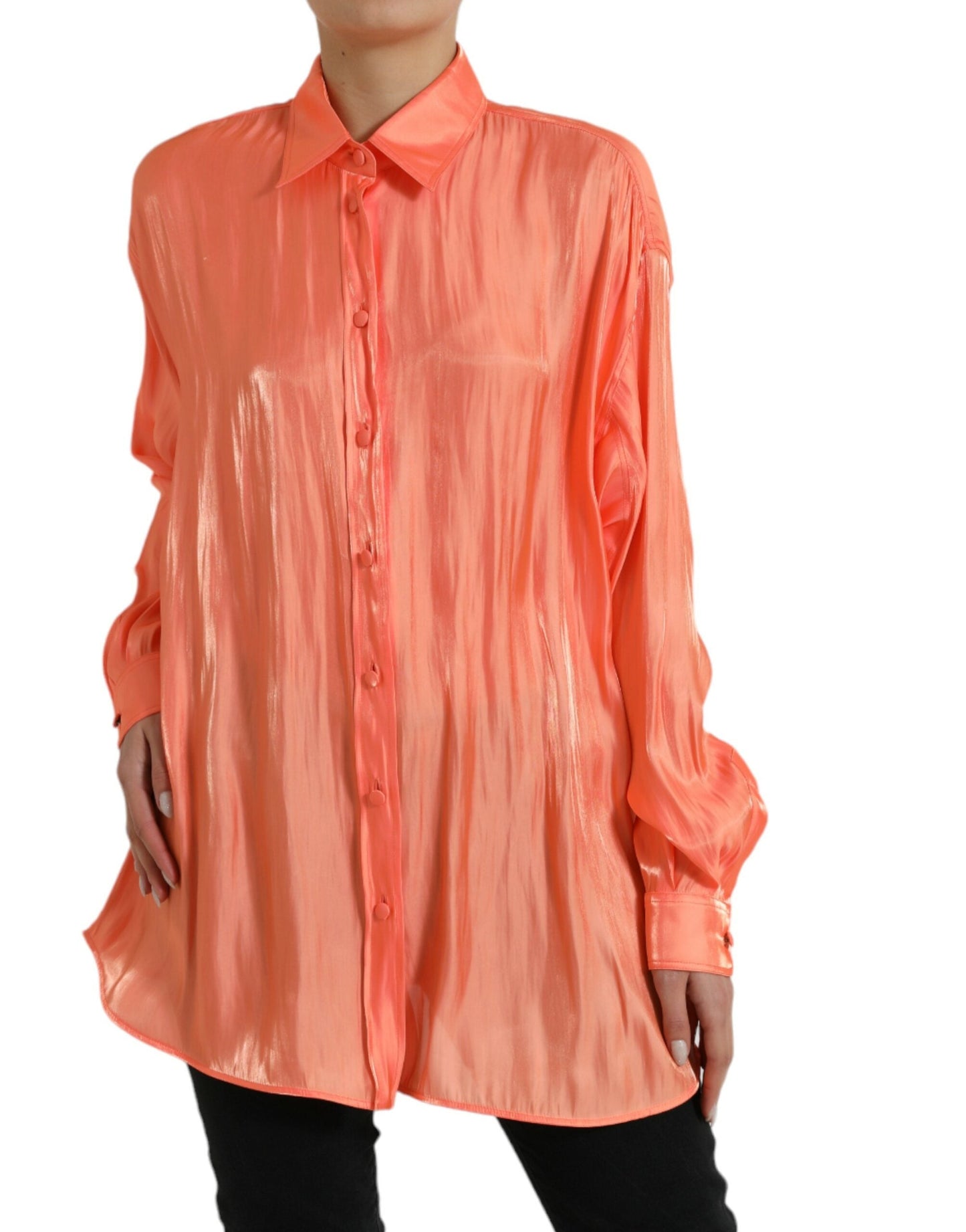 Dolce & Gabbana Peach Long Sleeve Button Down Blouse Women's Top