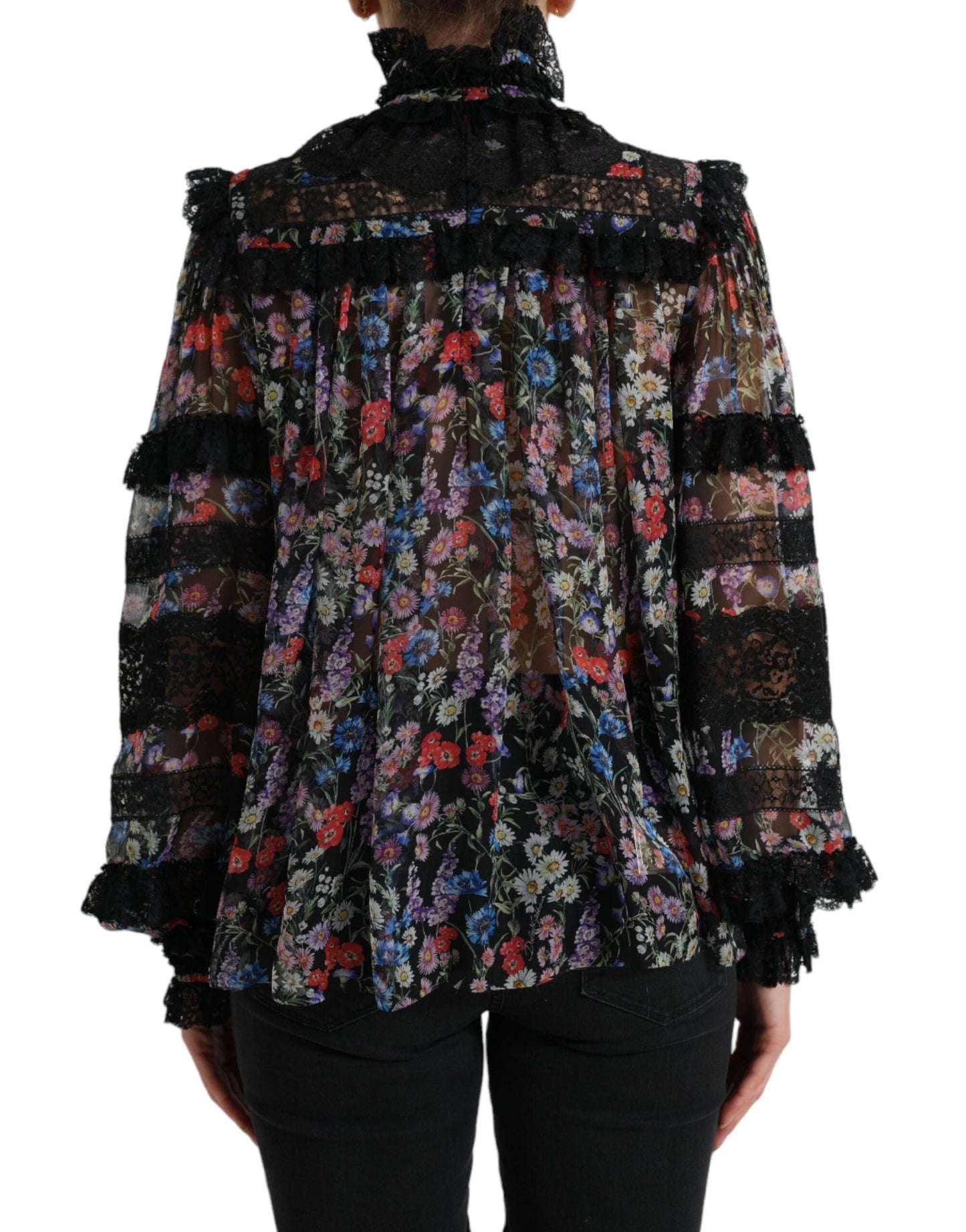 Dolce & Gabbana Black Floral Print Long Sleeves Blouse Women's Top