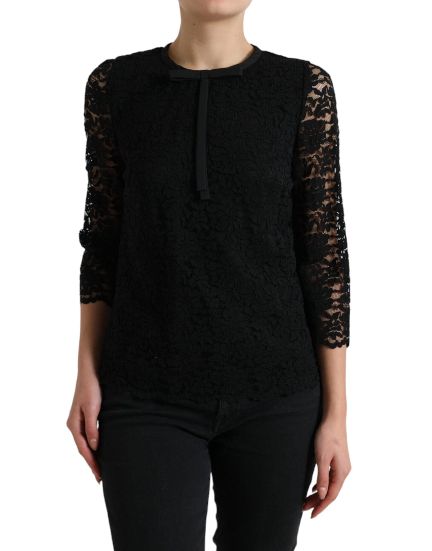 Dolce & Gabbana Black STAFF Blouse Floral Lace Nylon Women's Top