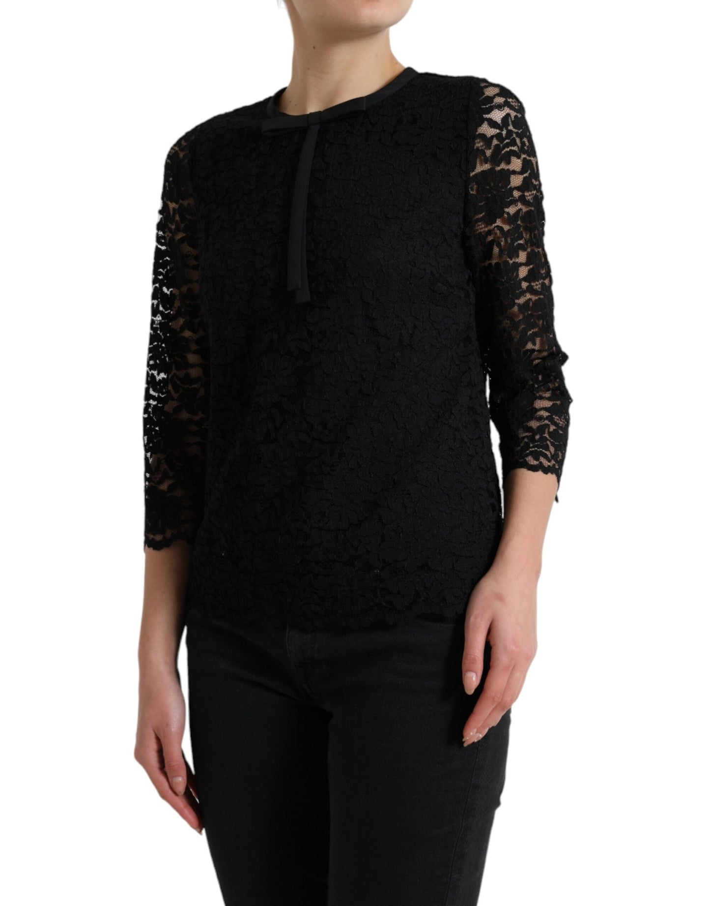 Dolce & Gabbana Black STAFF Blouse Floral Lace Nylon Women's Top