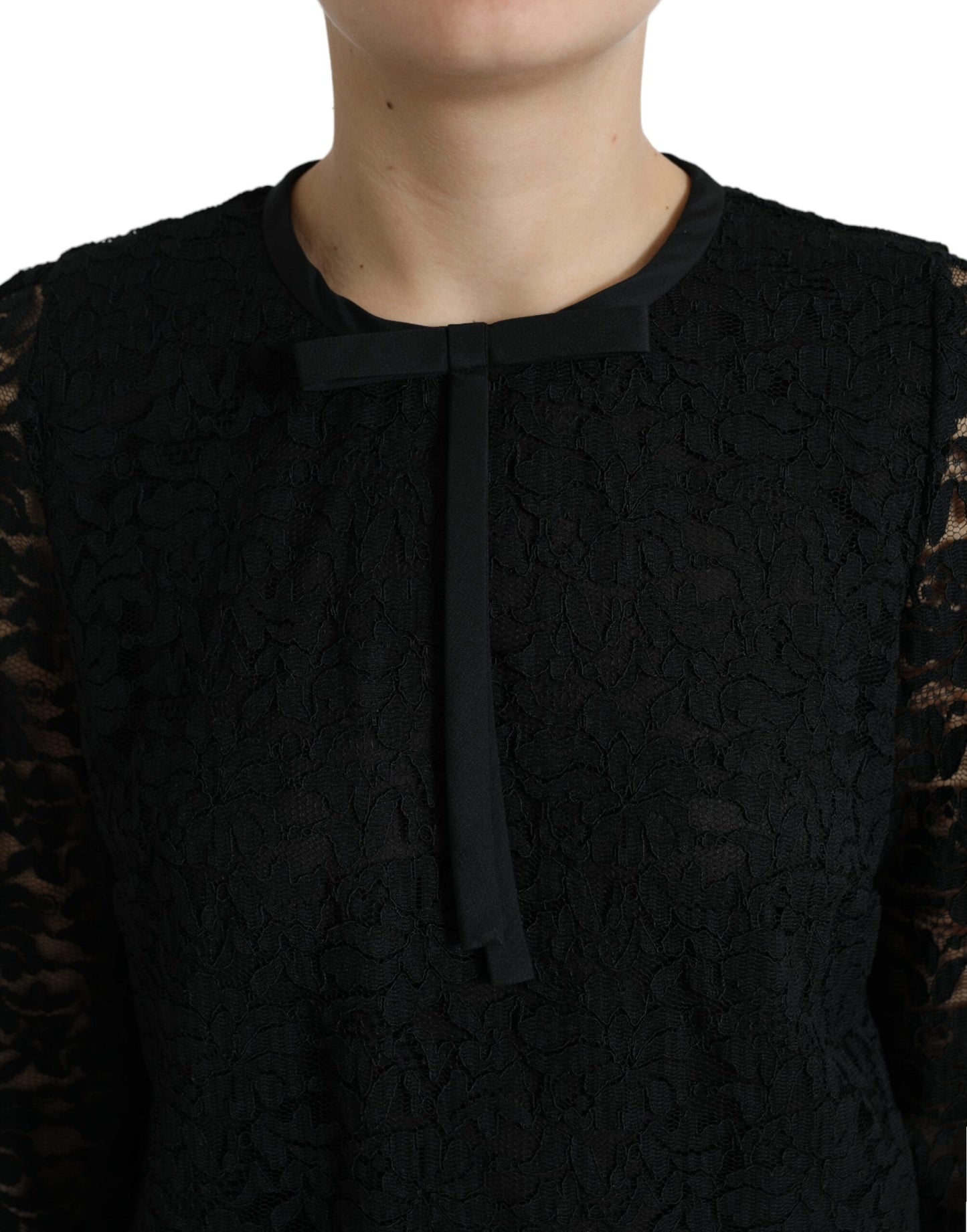 Dolce & Gabbana Black STAFF Blouse Floral Lace Nylon Women's Top