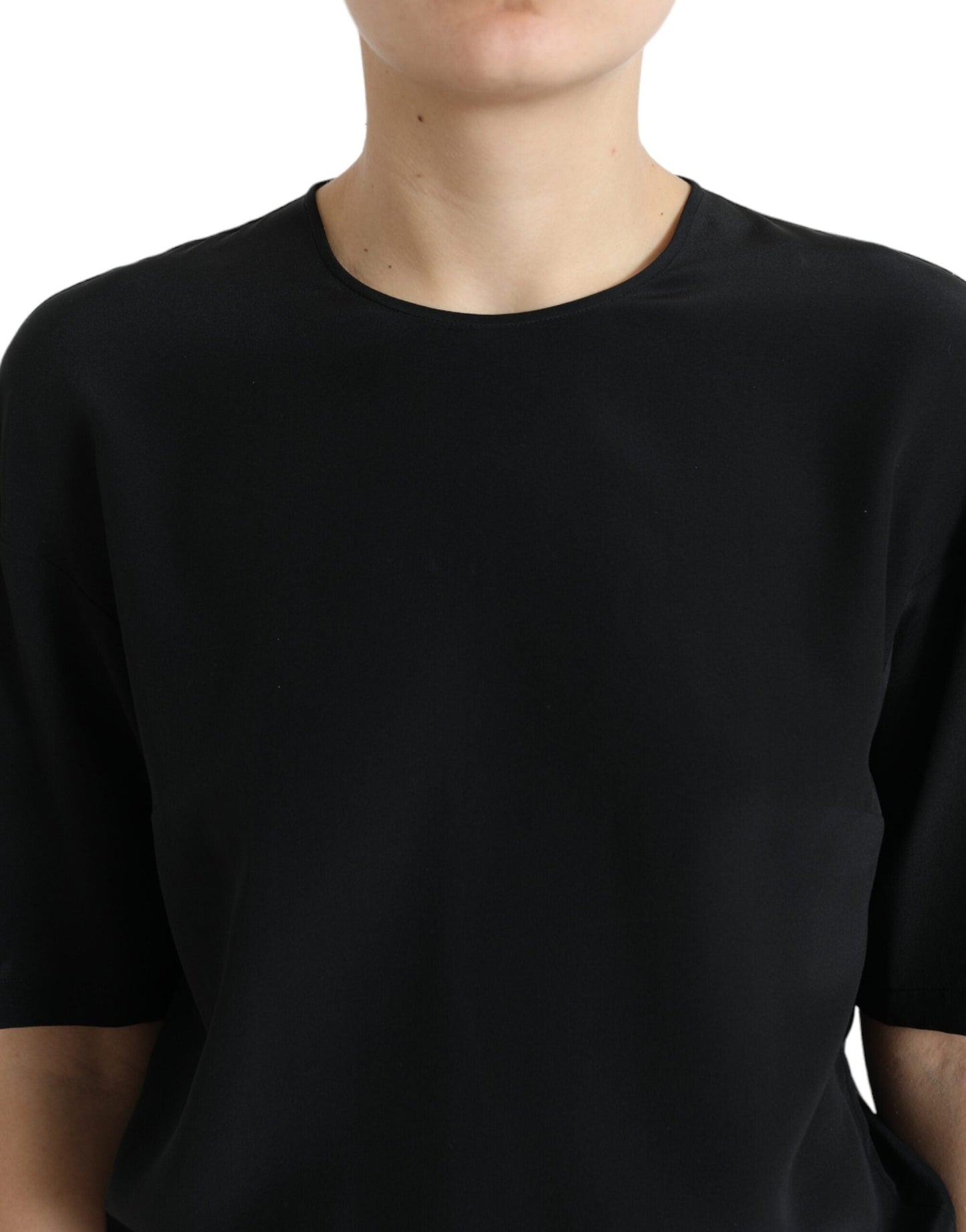 Dolce & Gabbana Black Silk Round Neck Short Sleeve Blouse Women's Top