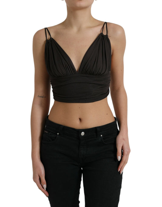 Dolce & Gabbana Brown Viscose Plunging V-neck Cropped Tank Women's Top