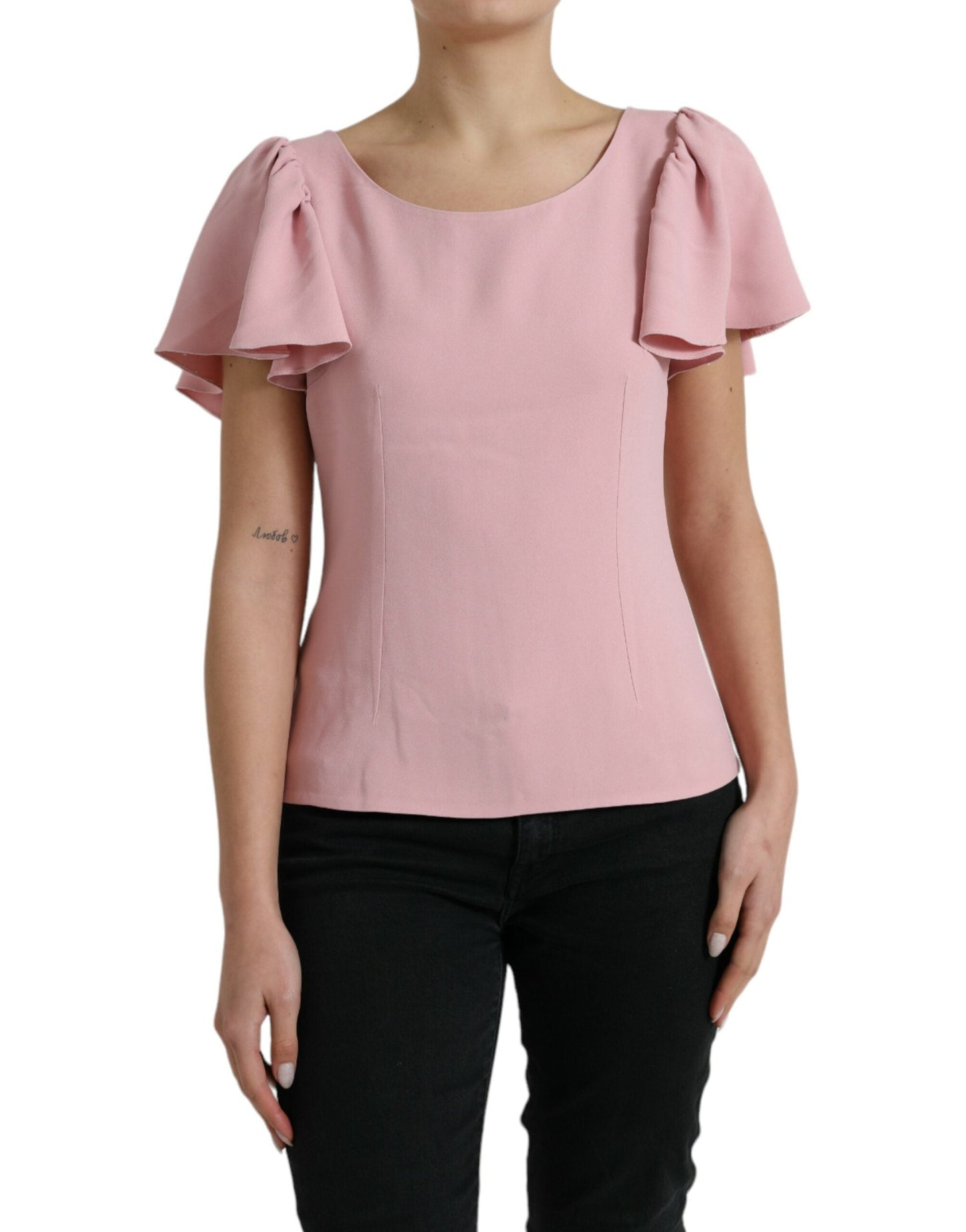 Dolce & Gabbana Pink Short Sleeves Round Neck Blouse Women's Top