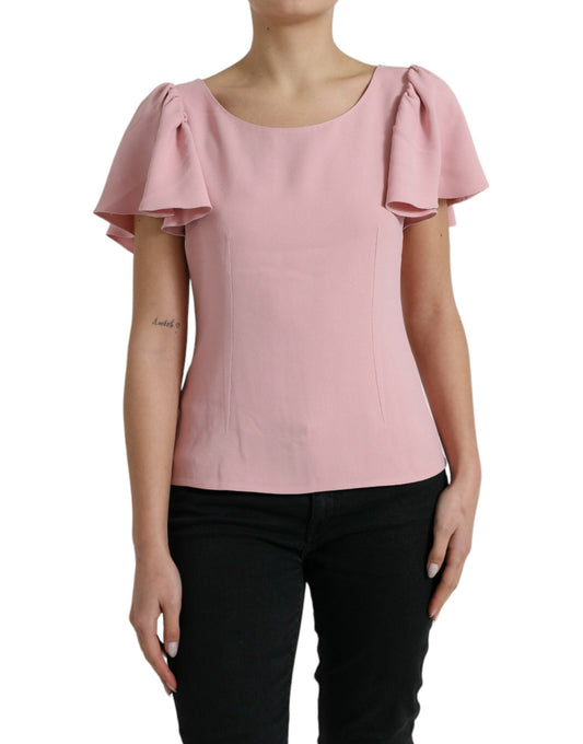 Dolce & Gabbana Pink Short Sleeves Round Neck Blouse Women's Top