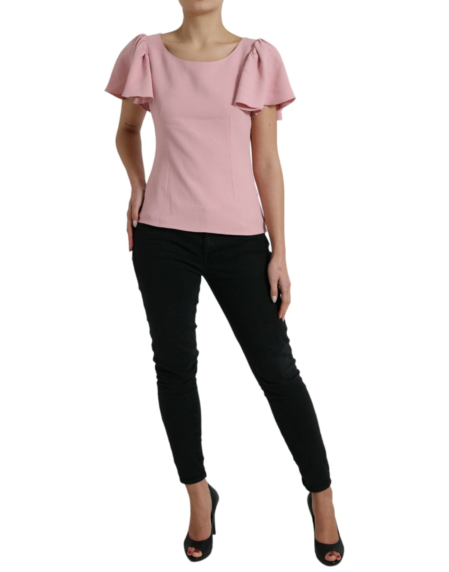 Dolce & Gabbana Pink Short Sleeves Round Neck Blouse Women's Top
