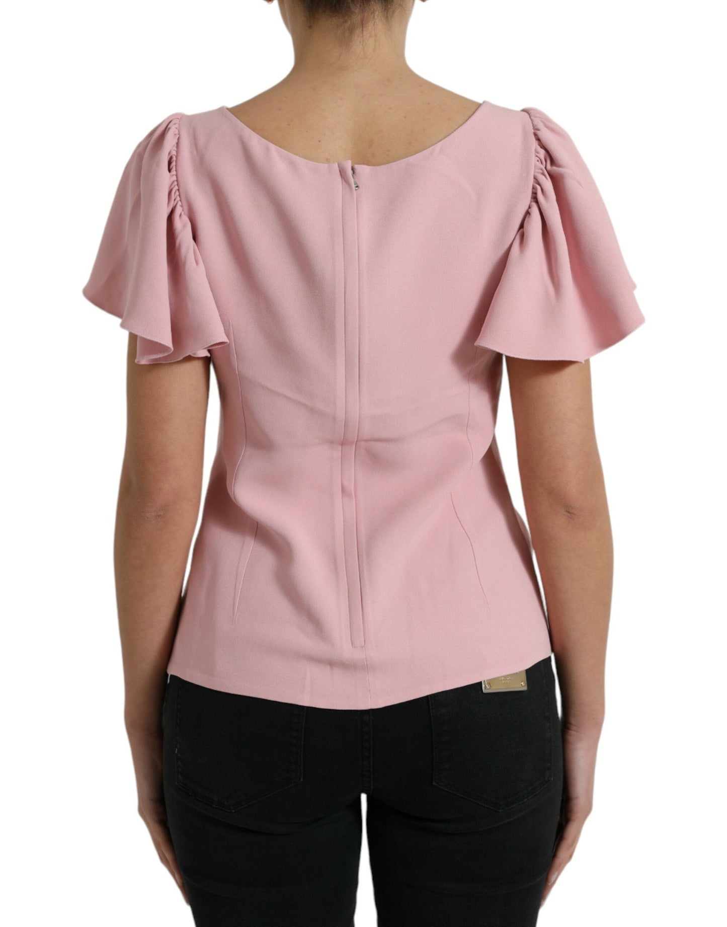 Dolce & Gabbana Pink Short Sleeves Round Neck Blouse Women's Top