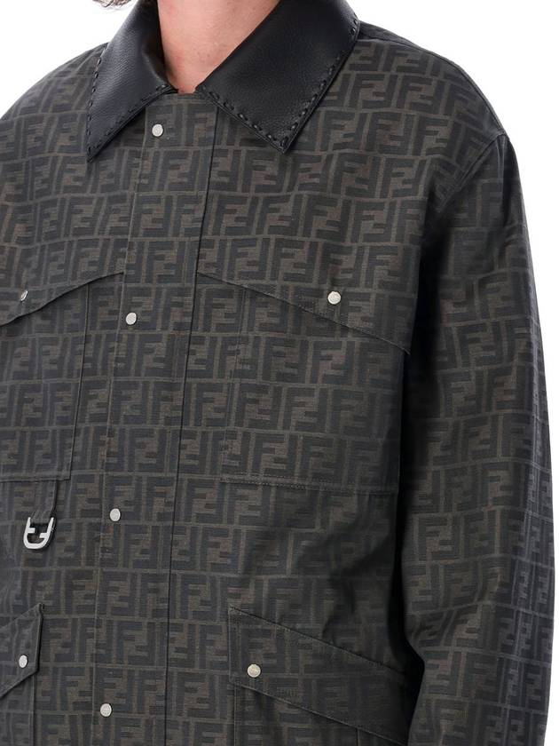 Fendi Waxed FF Jacquard Blouson Jacket Brown