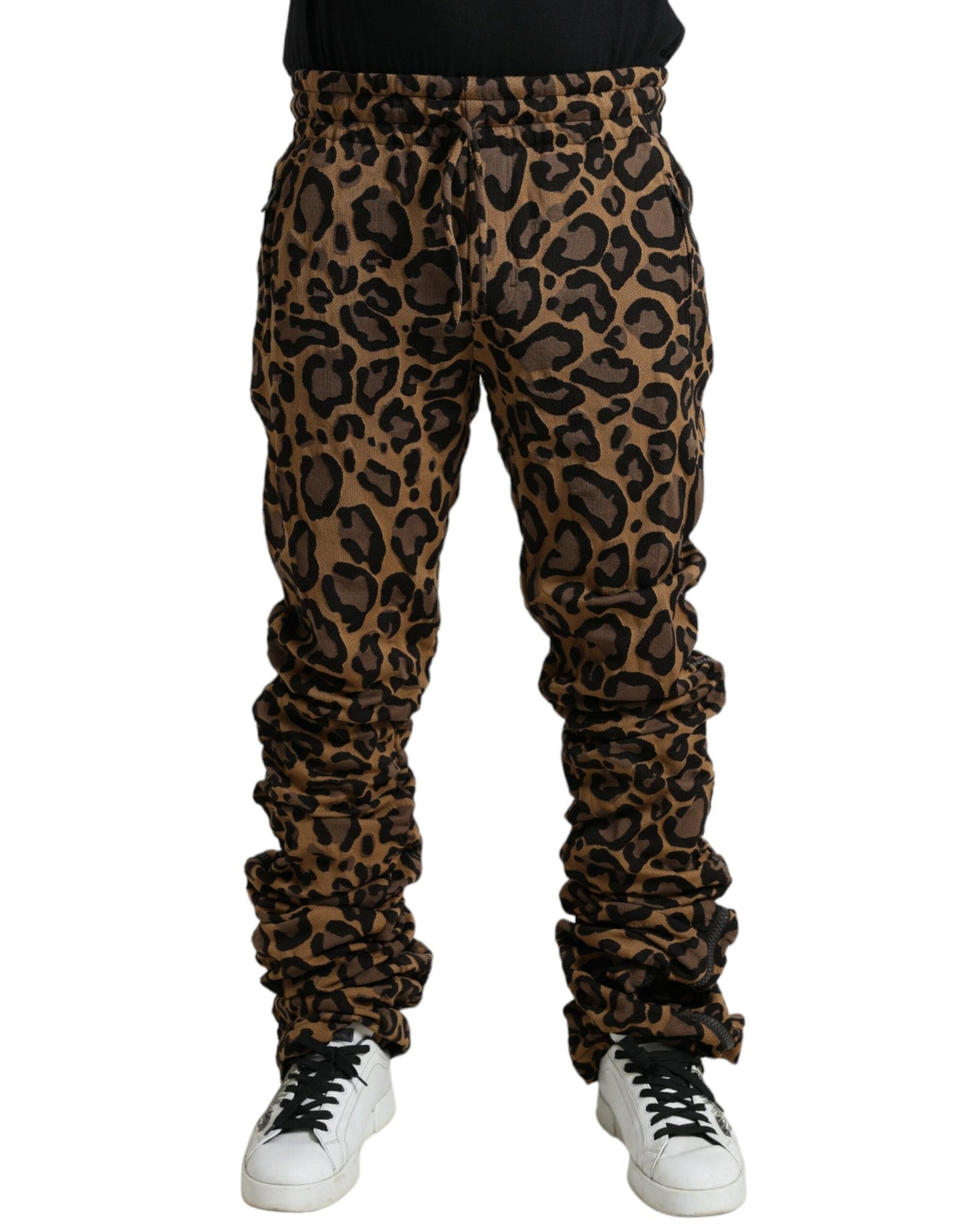 Dolce & Gabbana Brown Leopard Jacquard Jogger Men's Pants