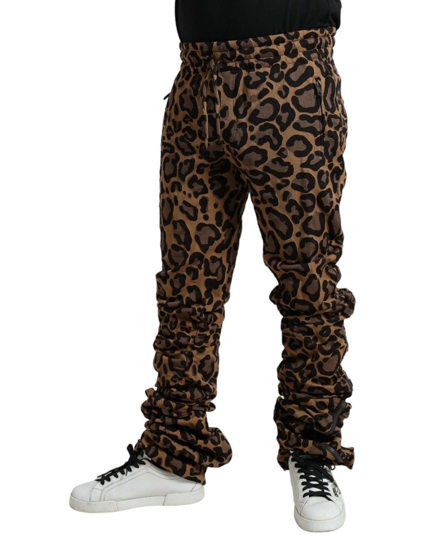 Dolce & Gabbana Brown Leopard Jacquard Jogger Men's Pants