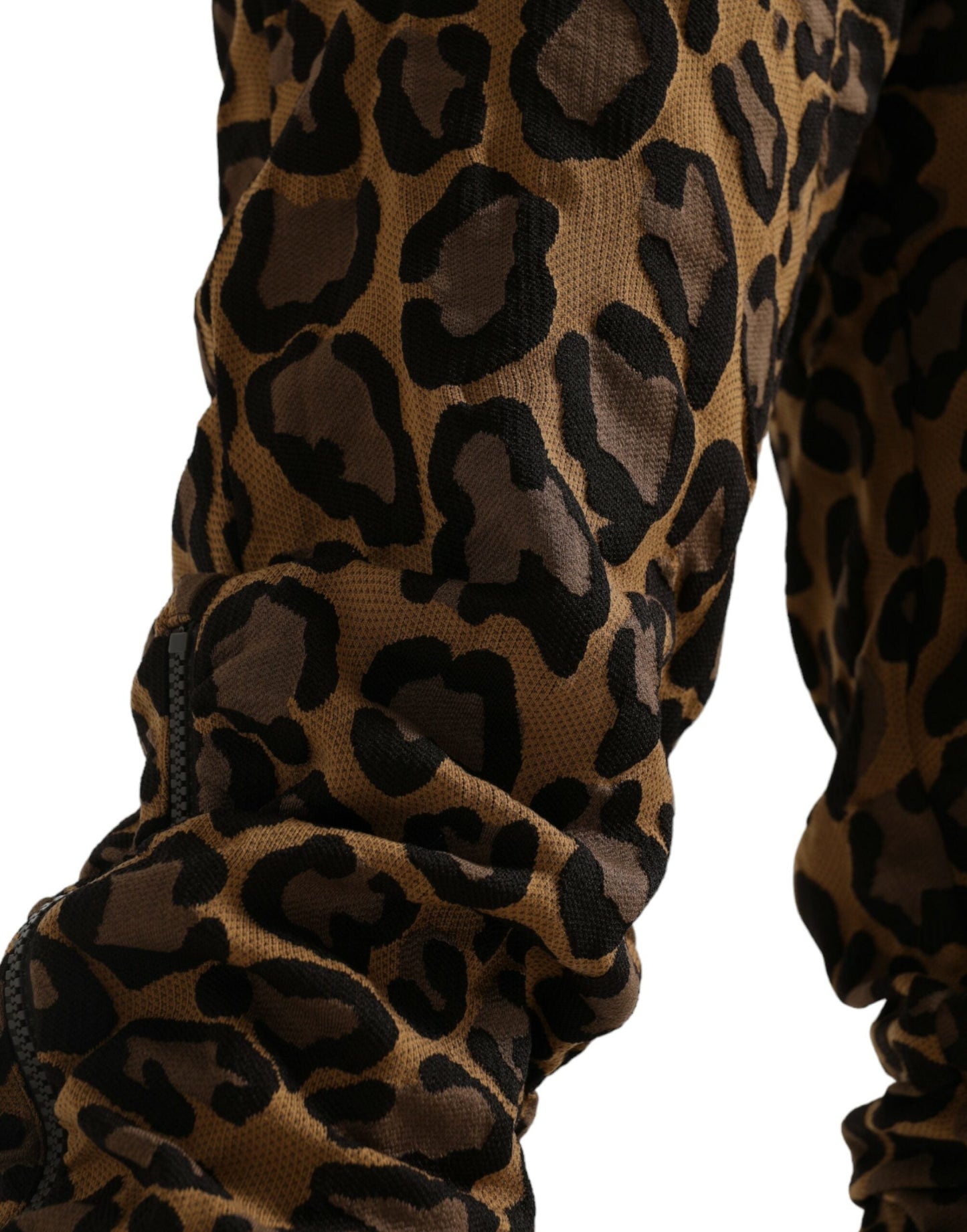 Dolce & Gabbana Brown Leopard Jacquard Jogger Men's Pants