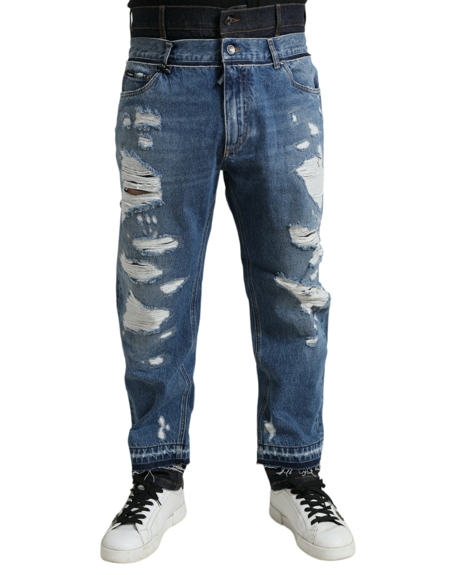 Dolce & Gabbana Blue Tattered Cotton Men Denim Men's Jeans