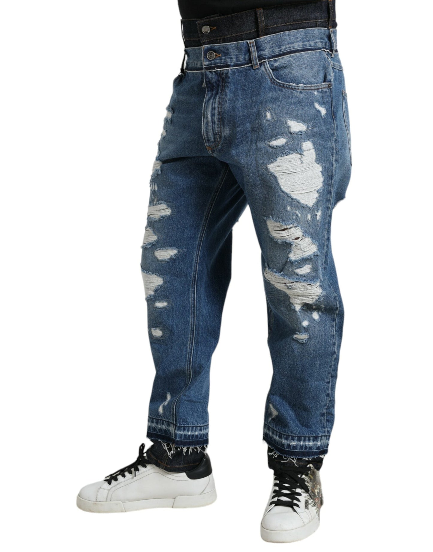 Dolce & Gabbana Blue Tattered Cotton Men Denim Men's Jeans